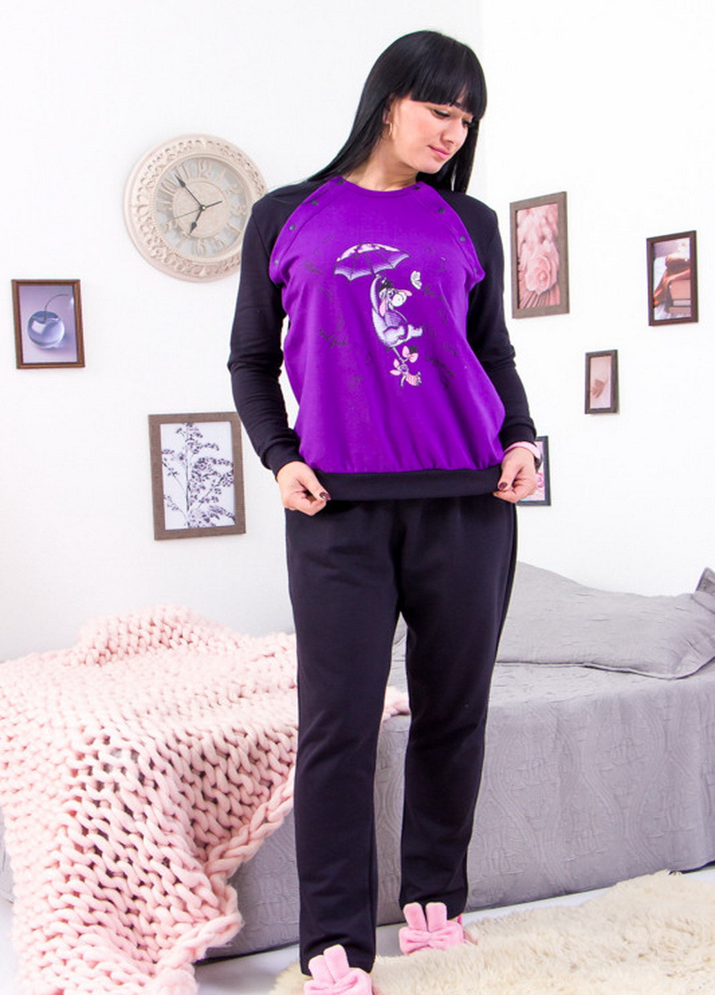 Фиолетовая всесезон пижама женская (для кормящих мам) KINDER MODE