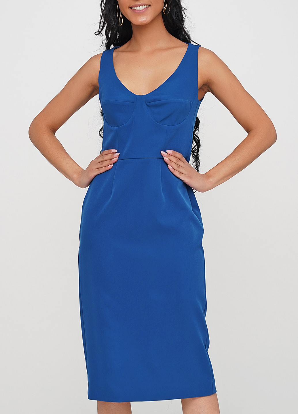 Синее кэжуал платье футляр Jhiva однотонное