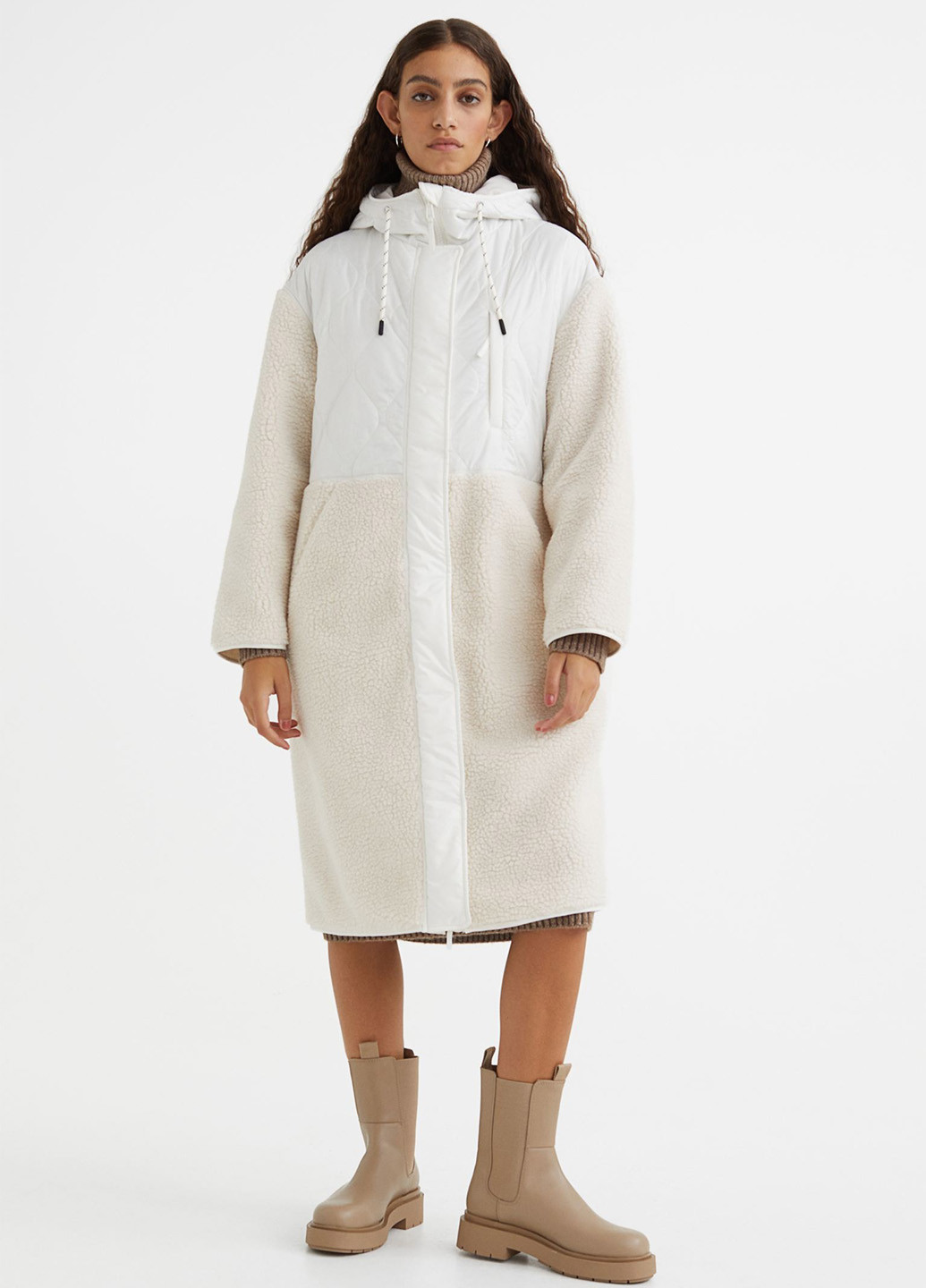 Светло-бежевая демисезонная куртка подовжена зі штучного хутра H&M