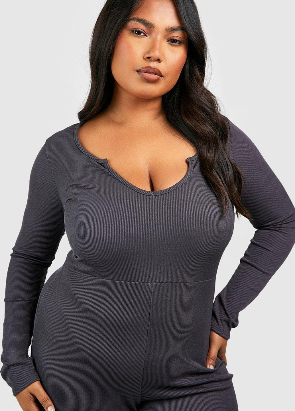 Комбинезон Boohoo комбинезон-брюки однотонный графитовый кэжуал полиэстер, трикотаж