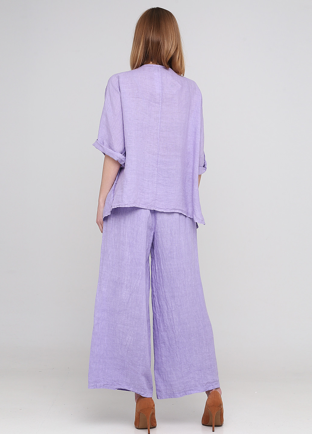 Костюм (блуза, брюки) Made in Italy однотонный лиловый кэжуал лен