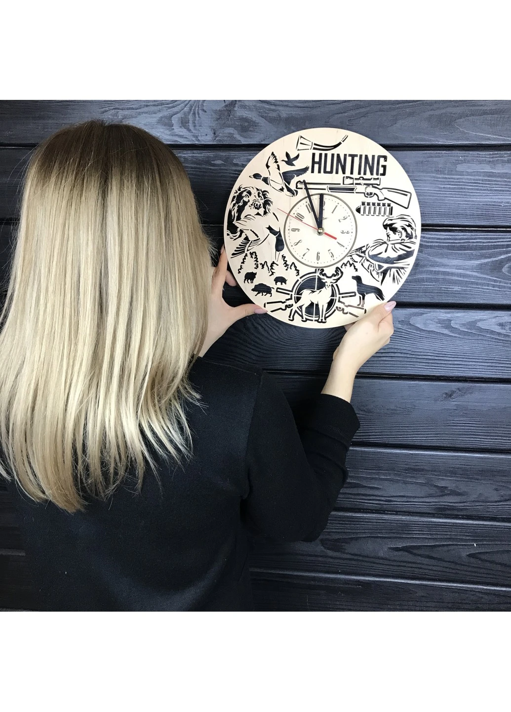 Оригінальний настінний годинник з дерева на тему полювання 7Arts (253567360)