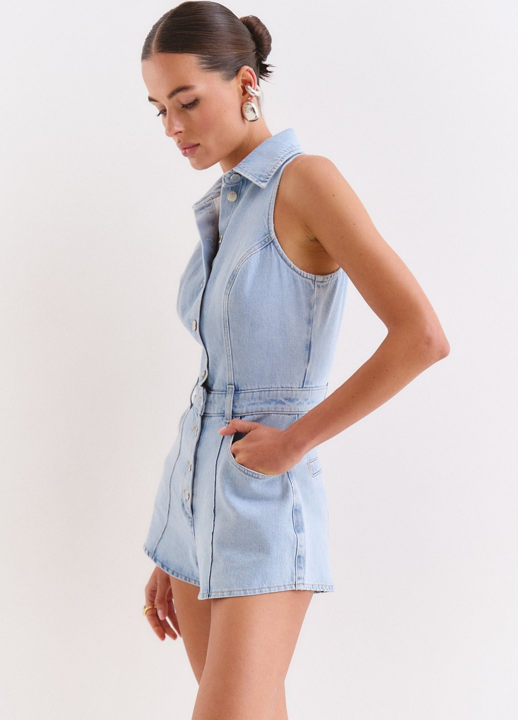 Комбинезон Gepur комбинезон-шорты однотонный голубой денил хлопок