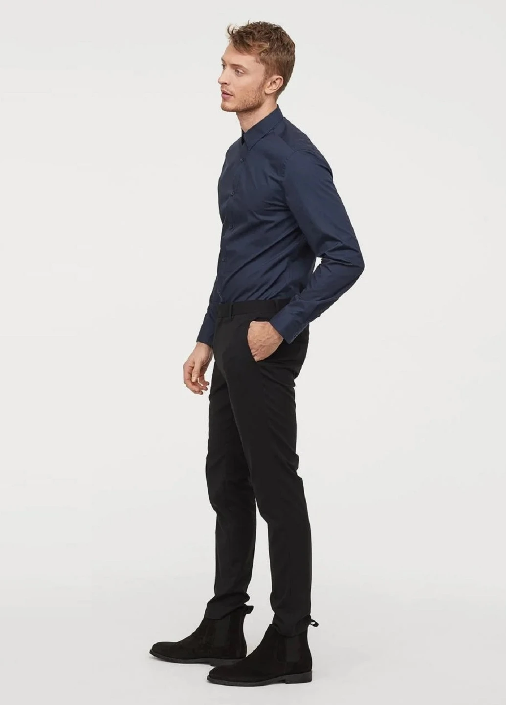 Темно-синяя рубашка однотонная H&M