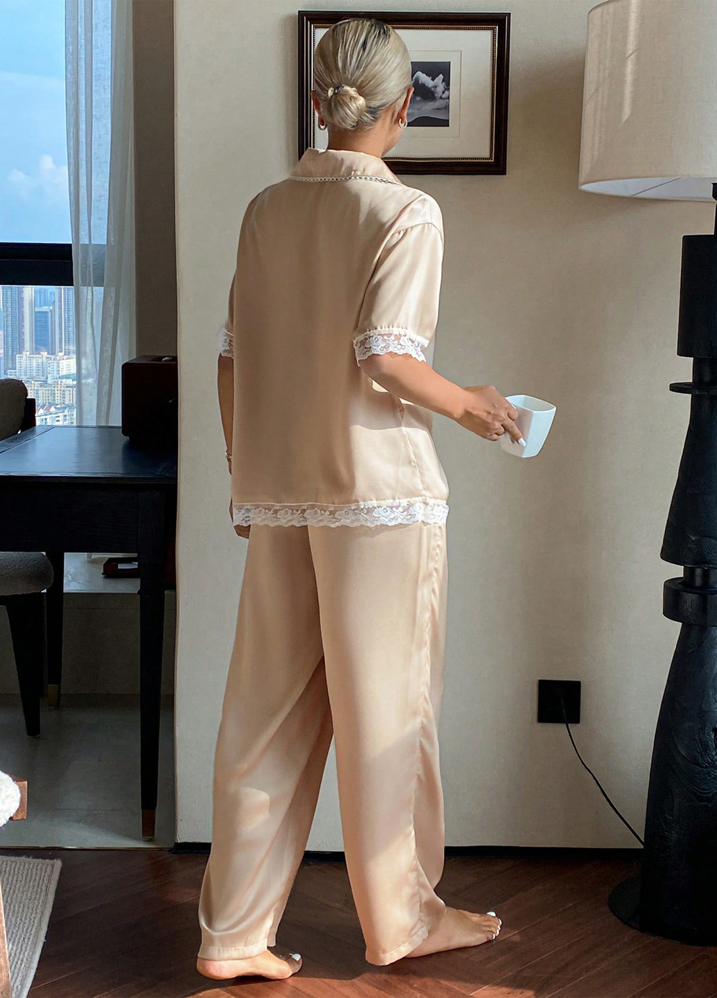 Бежева всесезон піжама (блуза, штани) сорочка + брюки SHEIN