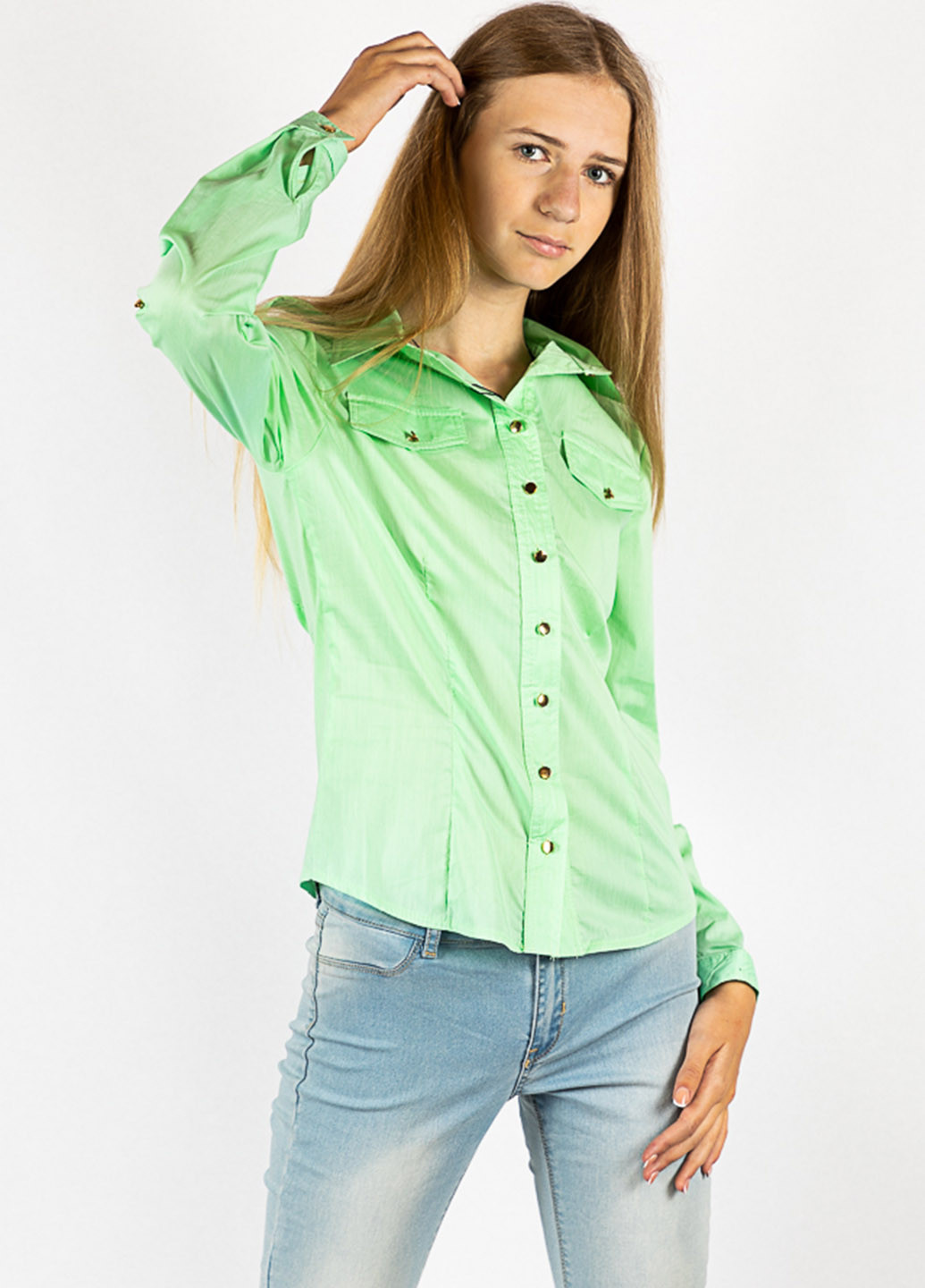 Светло-зеленая кэжуал рубашка однотонная Time of Style