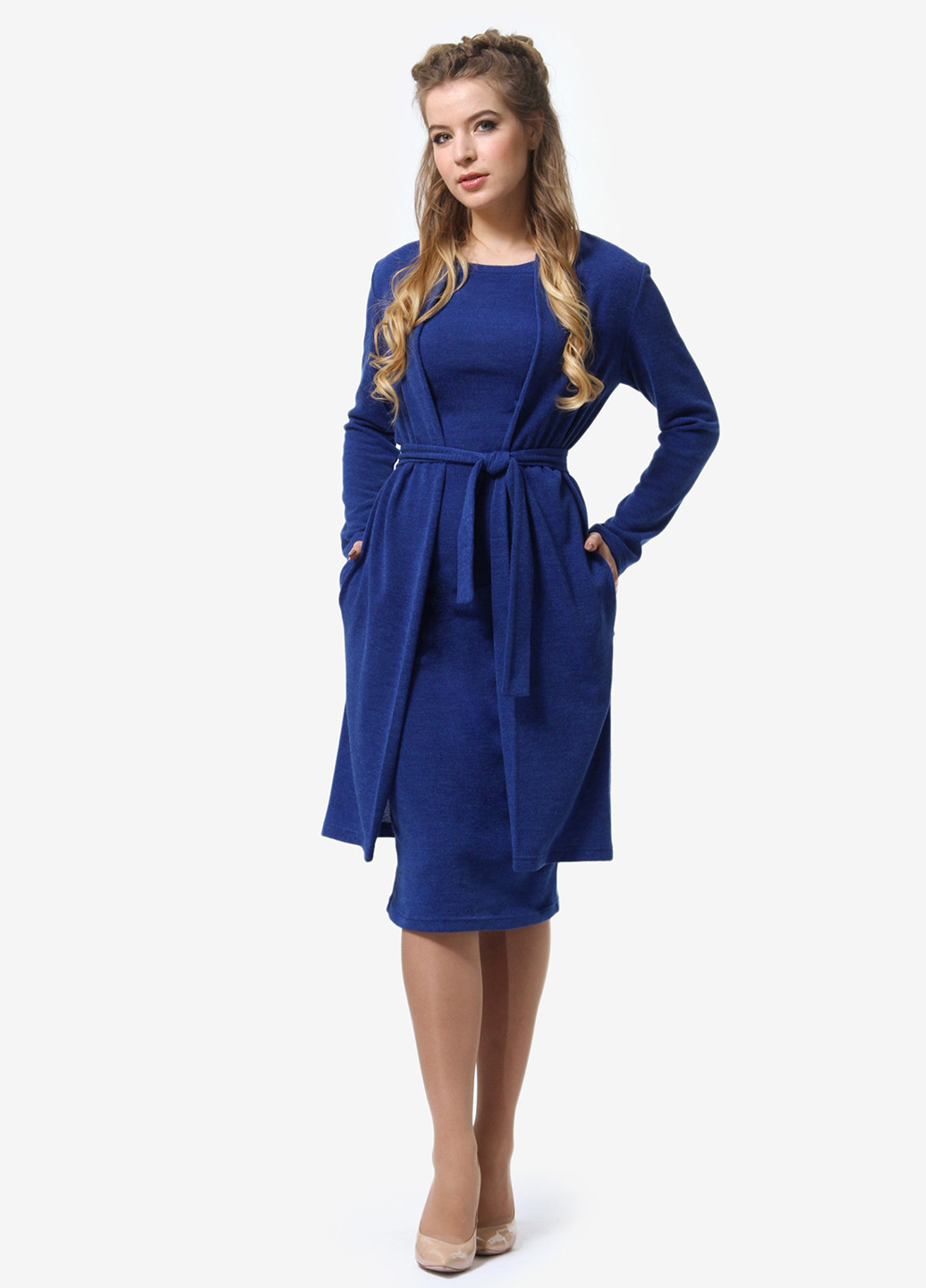 Синій демісезонний комплект (сукня, кардиган) Lila Kass