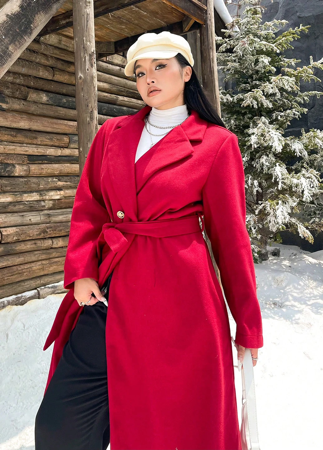 Червоне демісезонне Пальто двобортне SHEIN