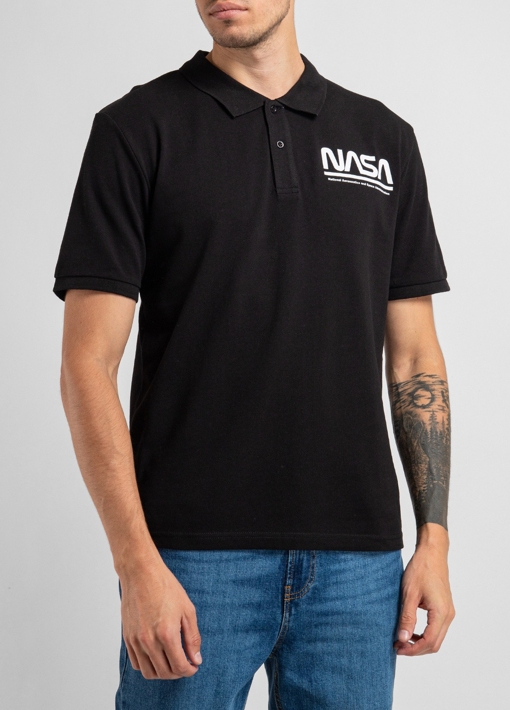 Черная черная футболка-поло с принтом Nasa