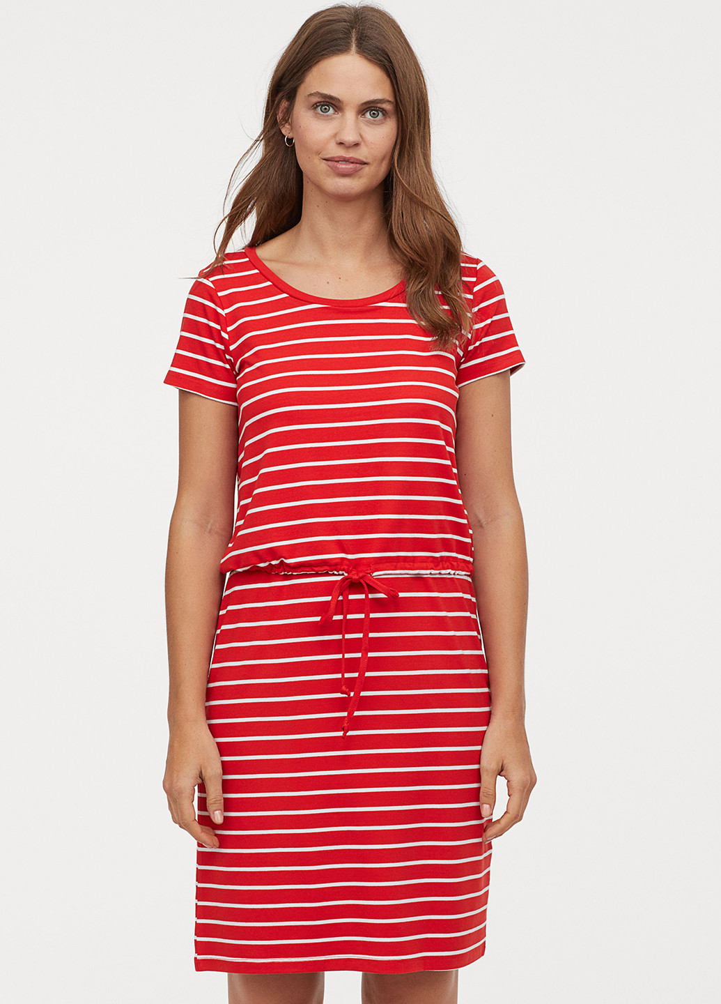 Красное кэжуал платье футляр H&M в полоску