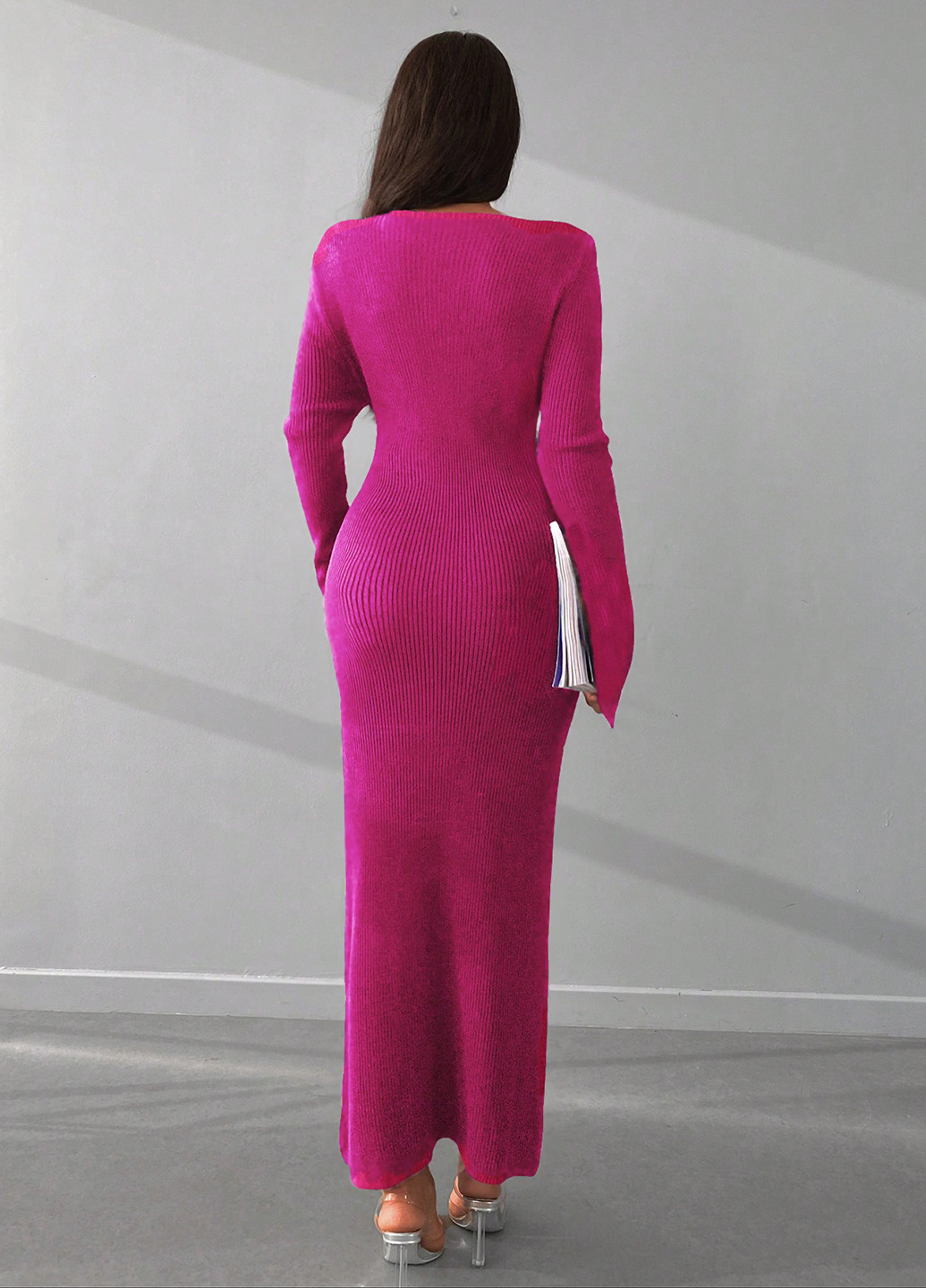 Фуксиновое (цвета Фуксия) праздничный, вечернее, кэжуал платье платье-свитер SHEIN однотонное