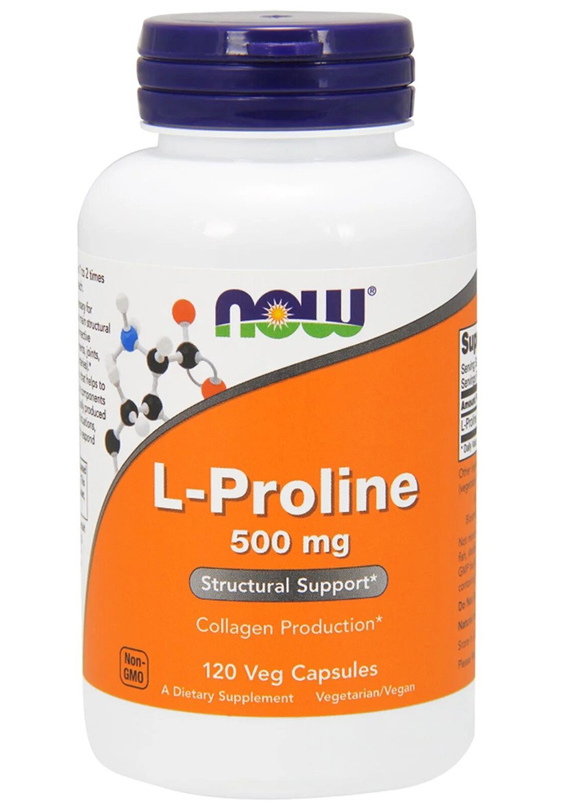 L-Пролин, 500 мг,, L-Proline, 120 рослинних капсул Now Foods (228291736)