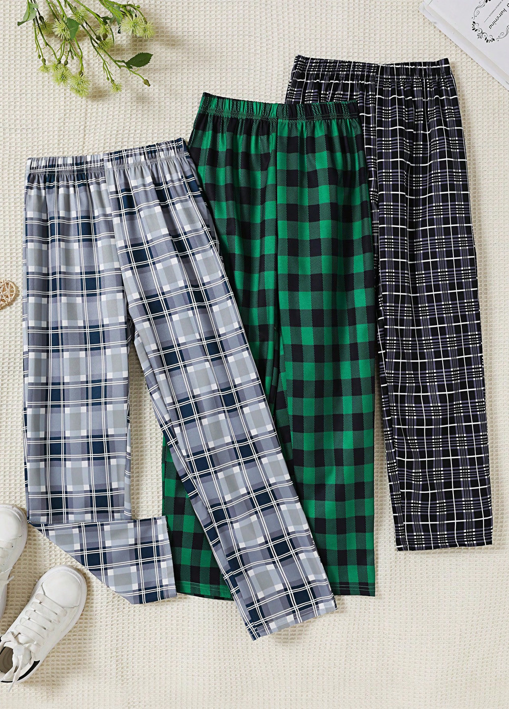 Комбинированные домашние демисезонные брюки прямые SHEIN