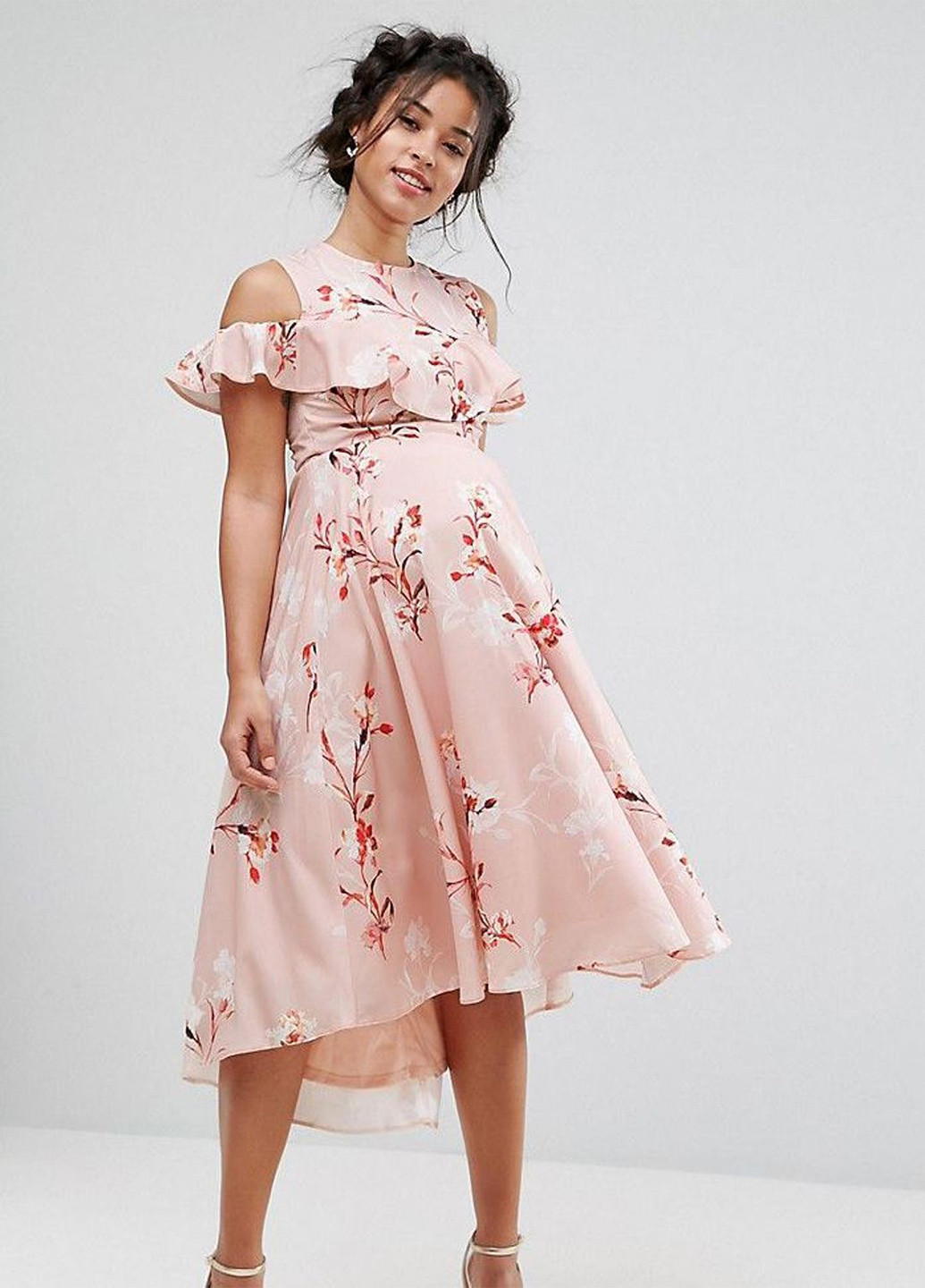 Розовое кэжуал платье для беременных клеш hope & ivy с цветочным принтом