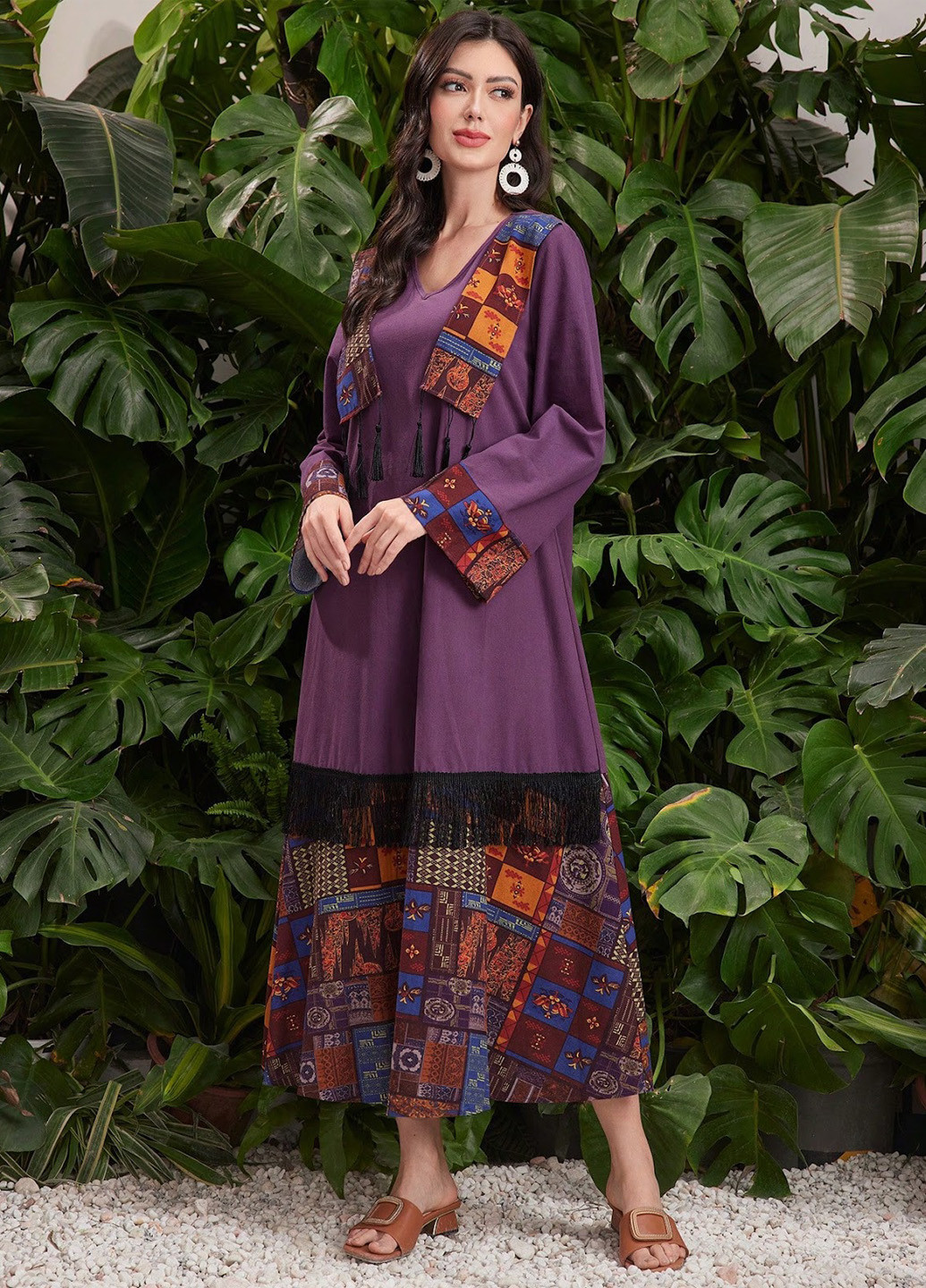 Фиолетовое кэжуал платье а-силуэт SHEIN с рисунком