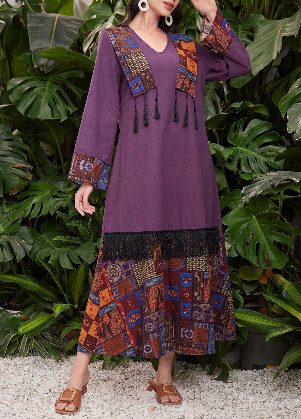 Фиолетовое кэжуал платье а-силуэт SHEIN с рисунком