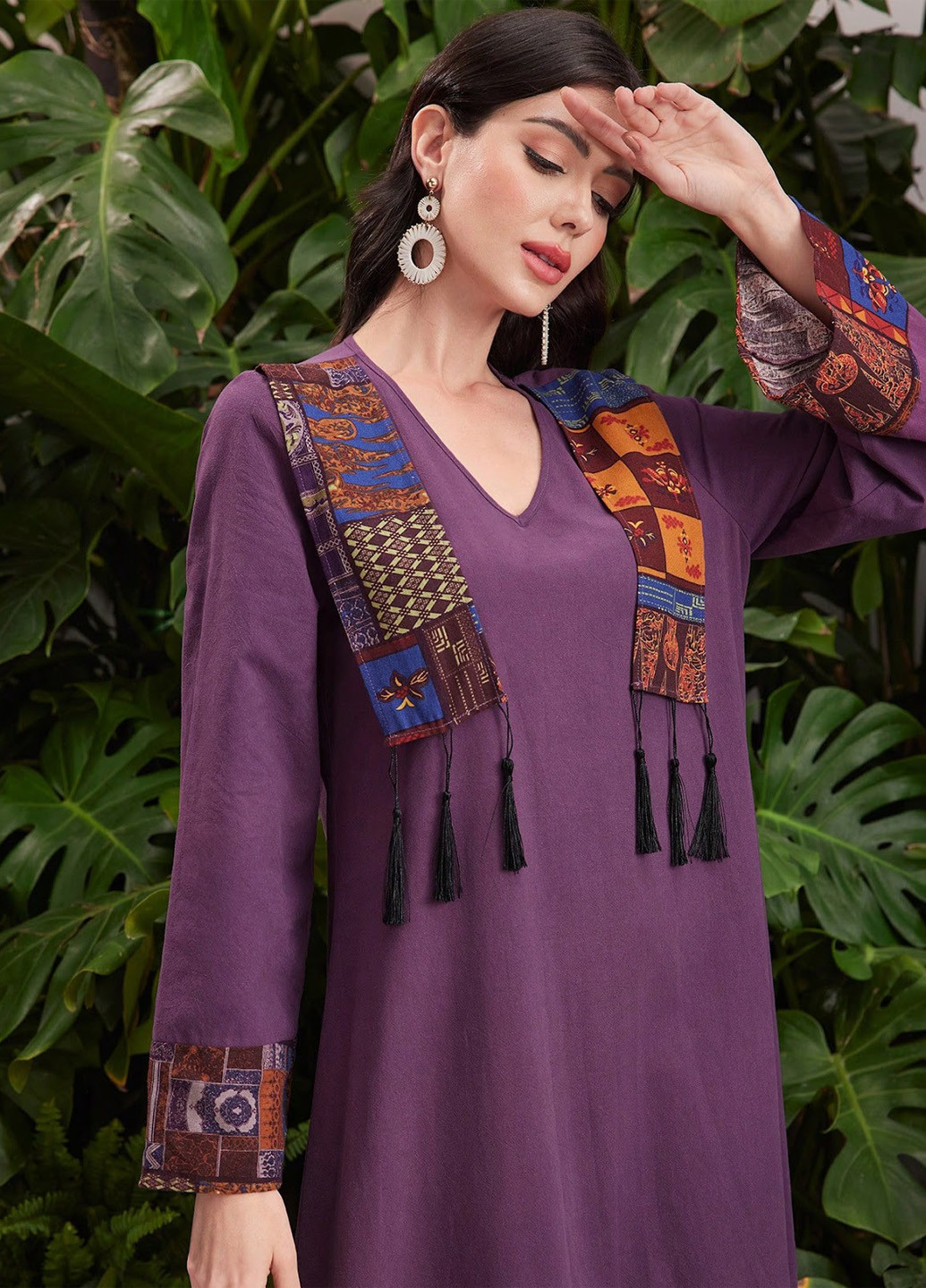 Фиолетовое кэжуал платье а-силуэт SHEIN с рисунком