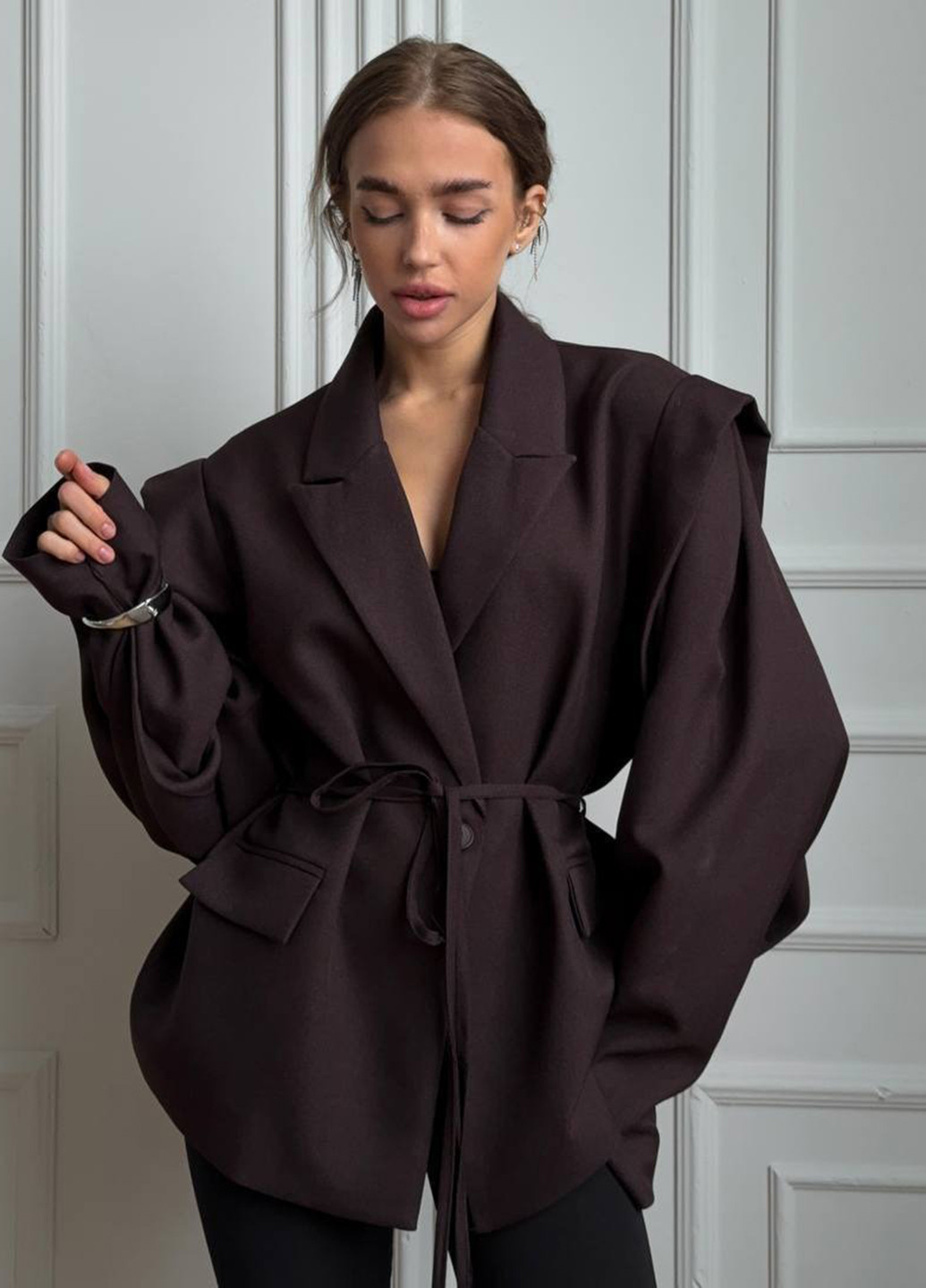 Темно-коричневый женский жакет No Brand однотонный - демисезонный