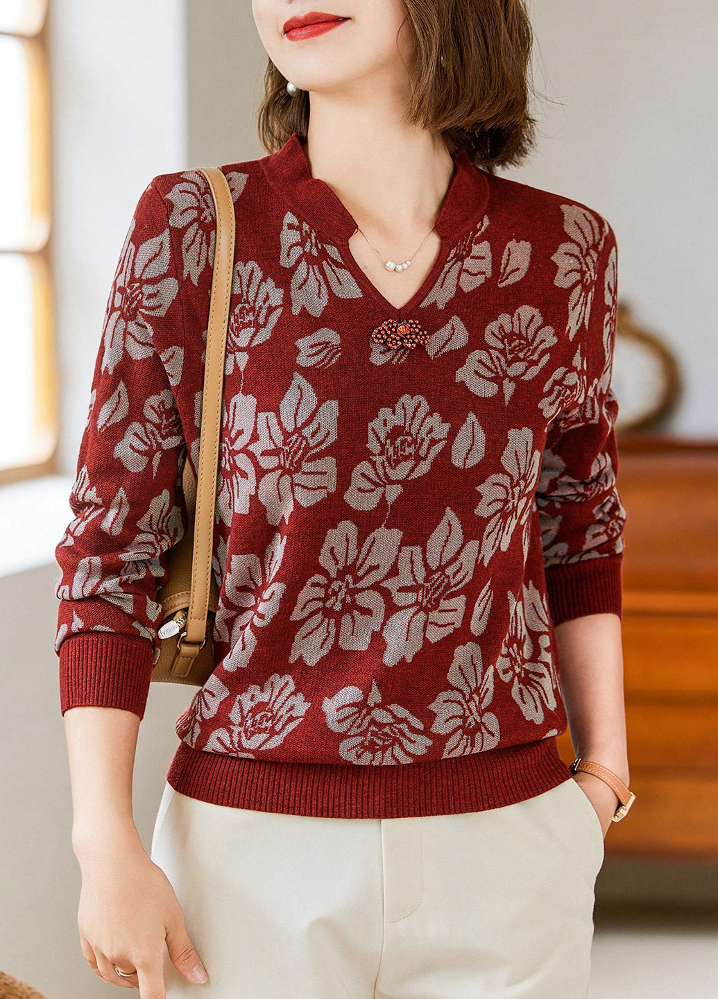 Темно-красный демисезонный свитер SHEIN