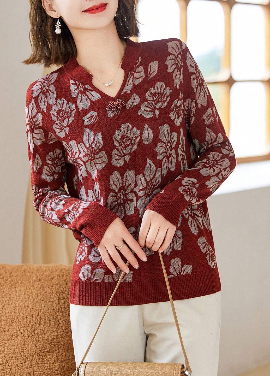 Темно-красный демисезонный свитер SHEIN