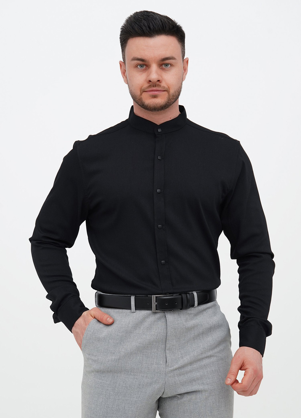 Черная классическая, кэжуал рубашка однотонная Trend Collection