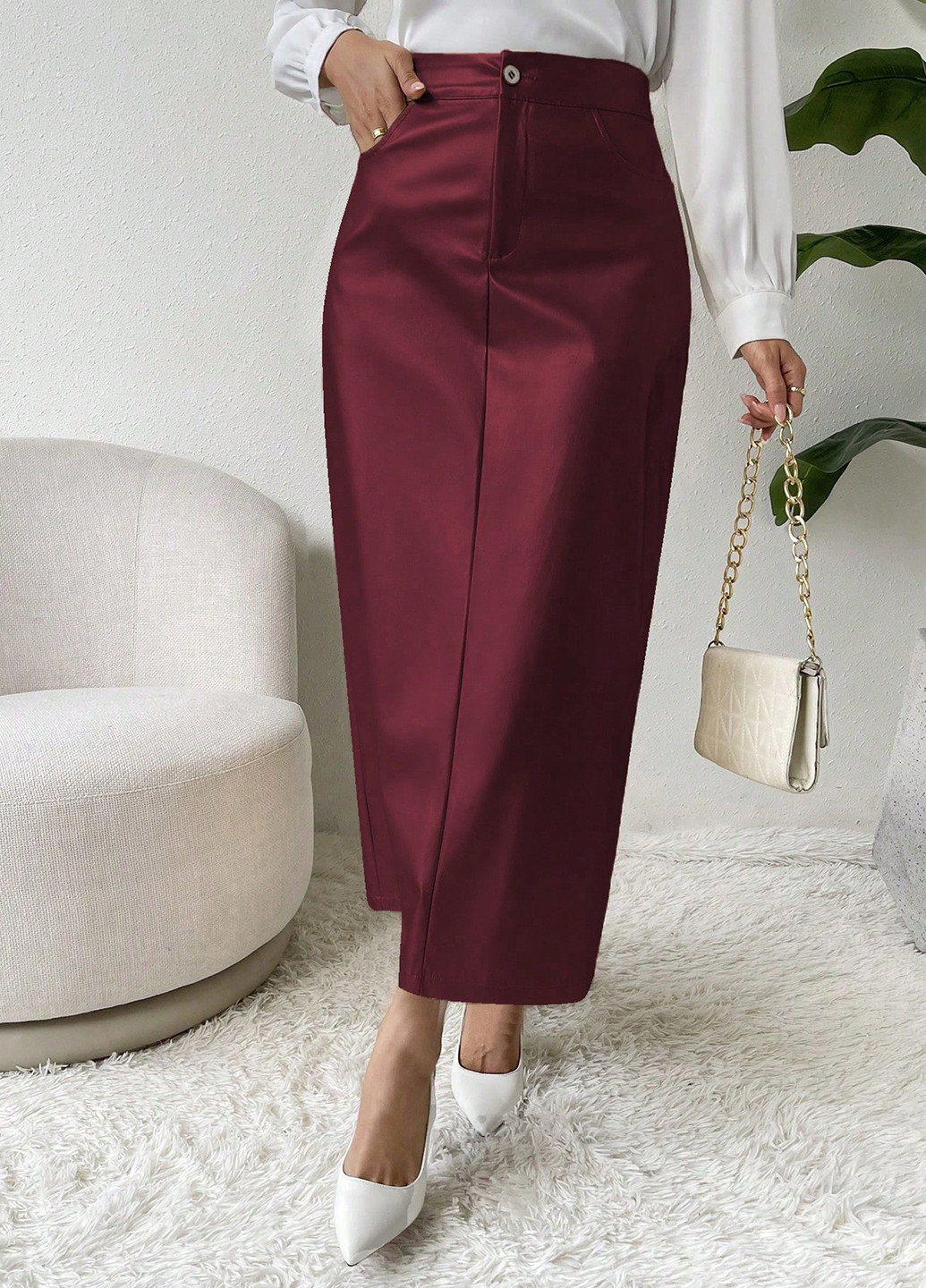 Бордовая кэжуал однотонная юбка SHEIN карандаш