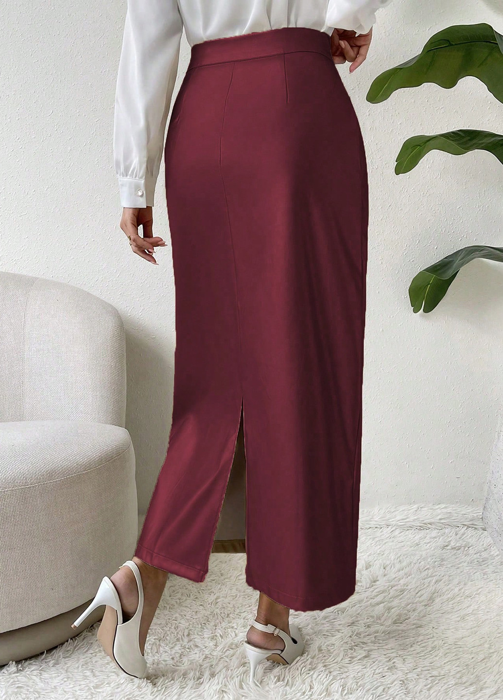 Бордовая кэжуал однотонная юбка SHEIN карандаш