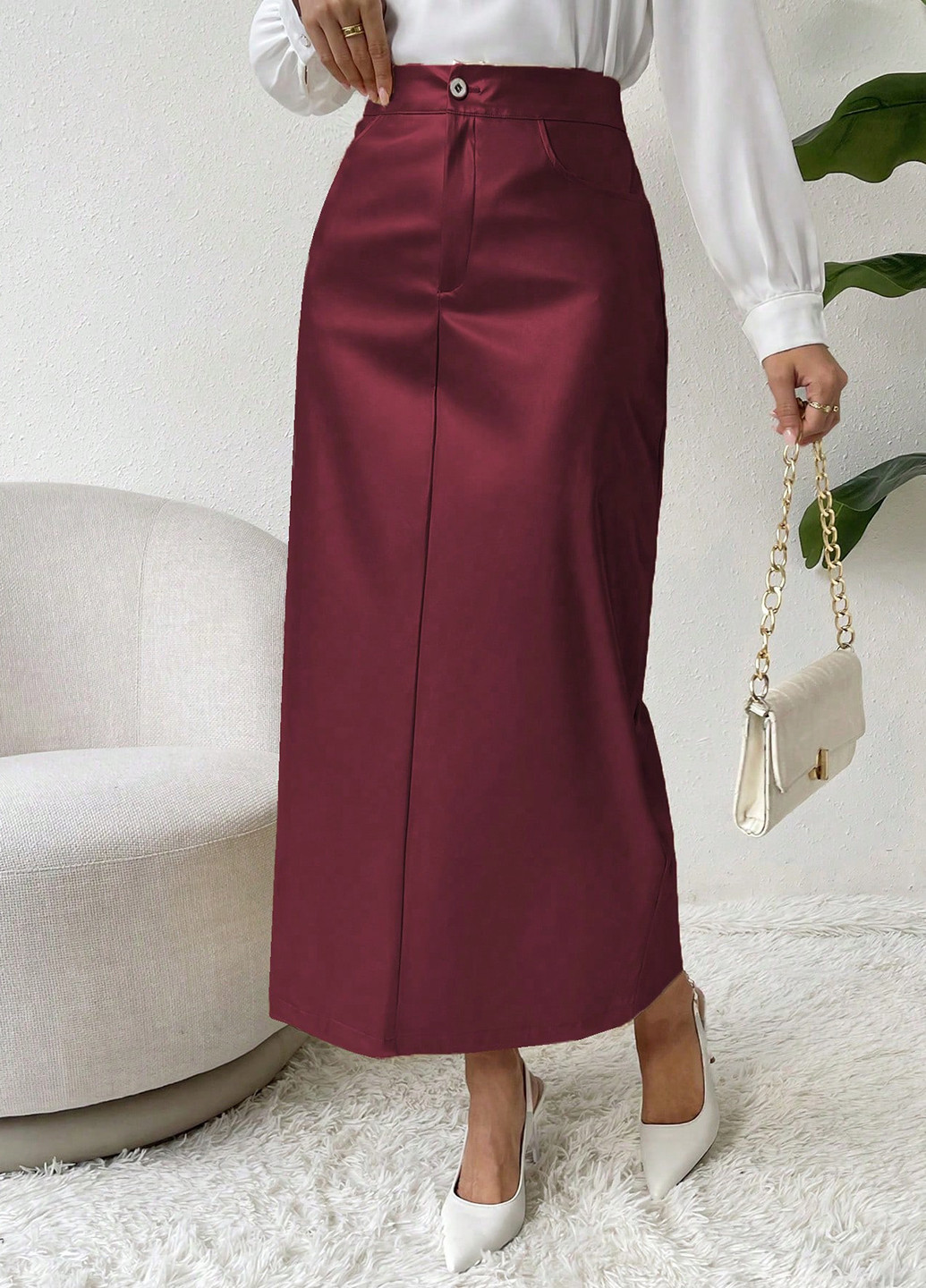 Бордовая кэжуал однотонная юбка SHEIN карандаш