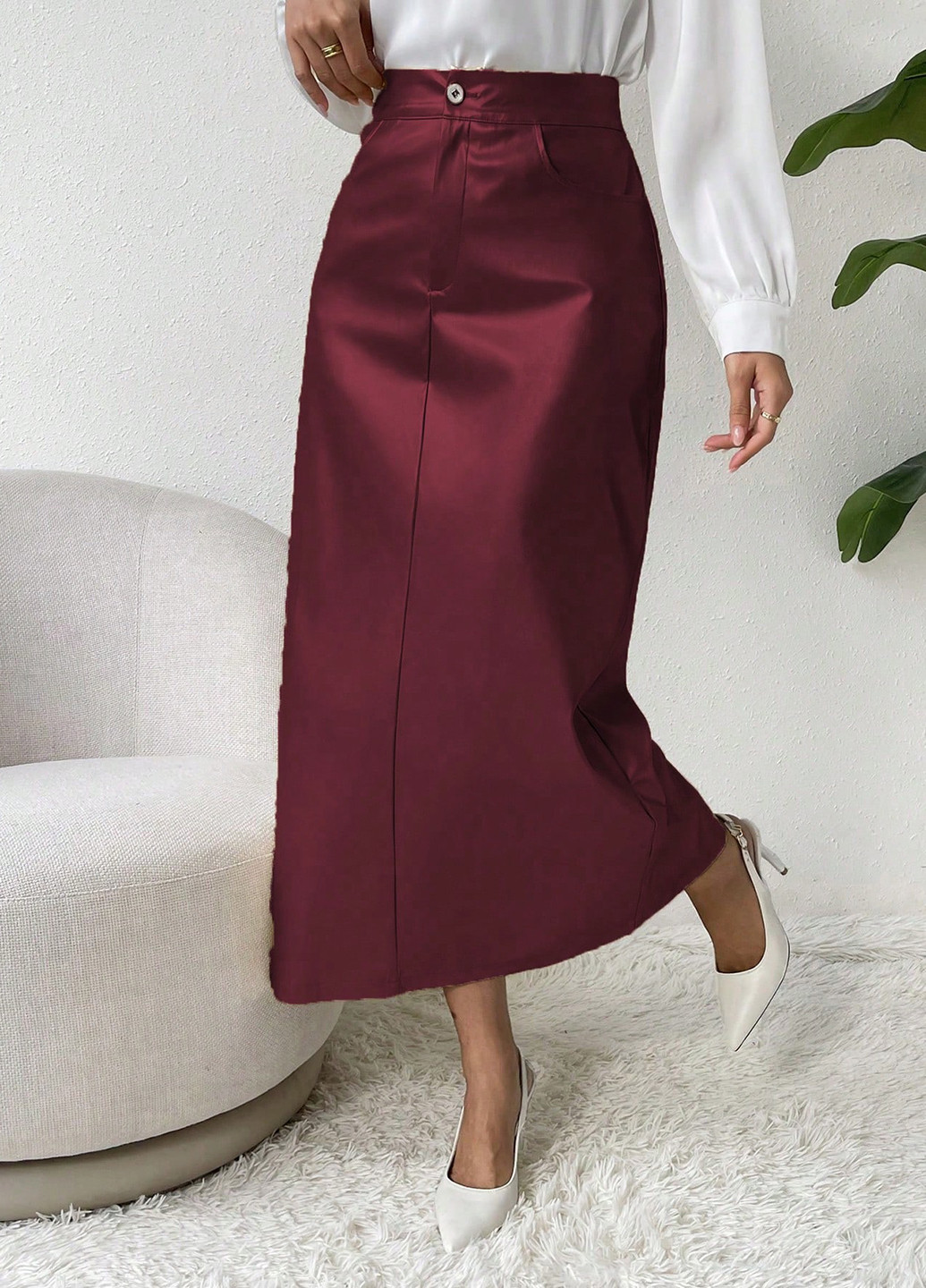 Бордовая кэжуал однотонная юбка SHEIN карандаш