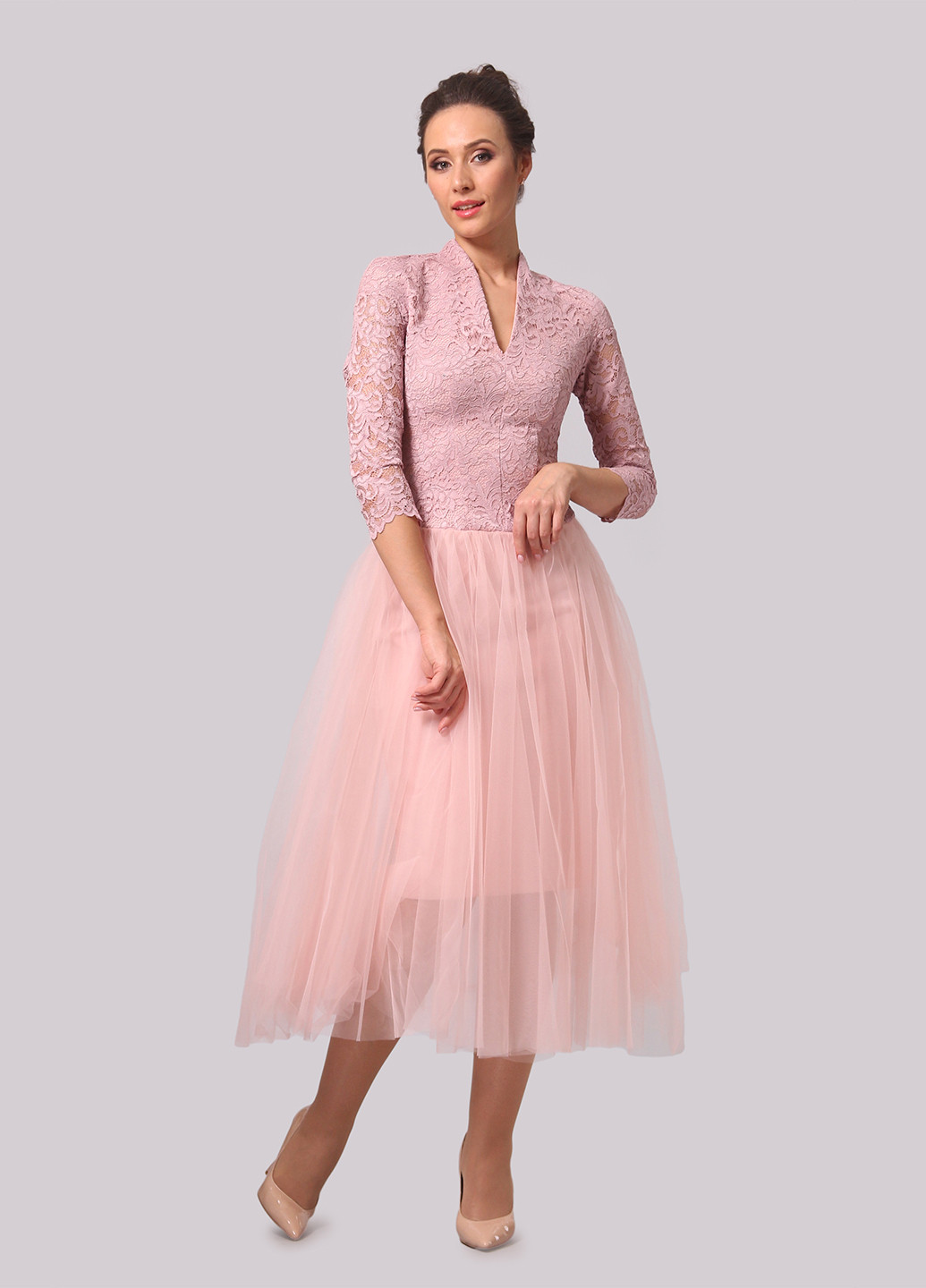 Светло-розовое коктейльное платье с пышной юбкой, клеш Alika Kruss однотонное