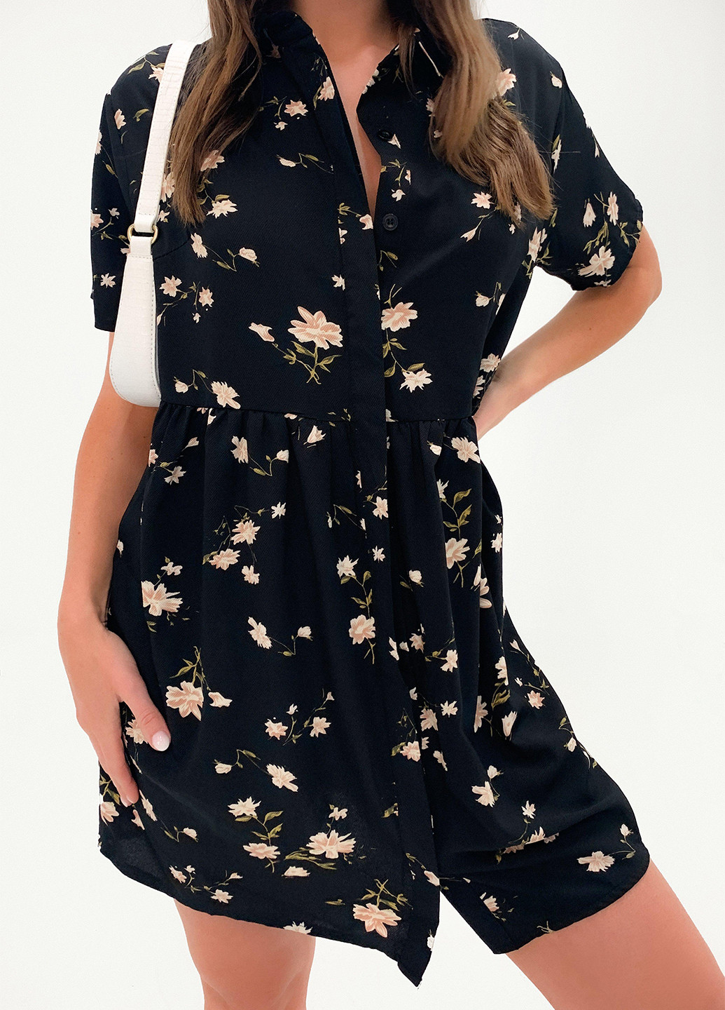 Черное кэжуал платье рубашка Missguided с цветочным принтом