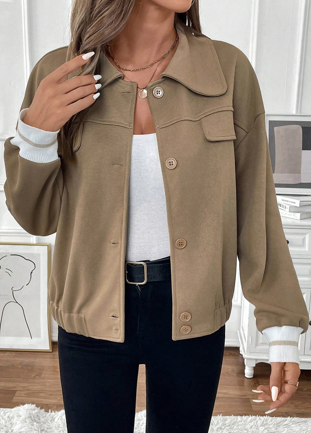 Темно-бежевая демисезонная куртка SHEIN