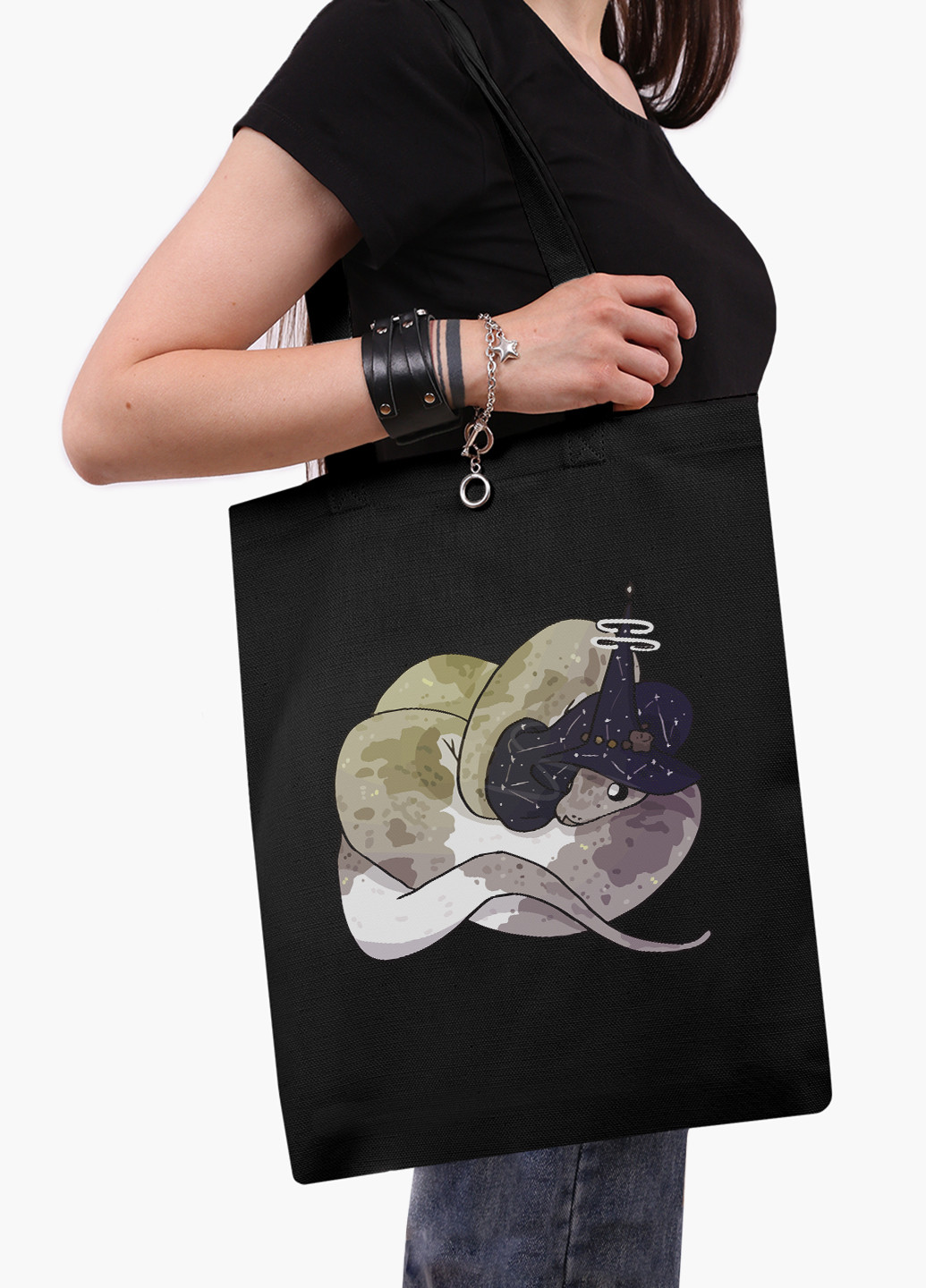 Еко сумка шоппер чорна Магічна змія (Magic snake) (9227-2848-BK-1) Еко сумка шоппер чорна 41*35 см MobiPrint (221682918)