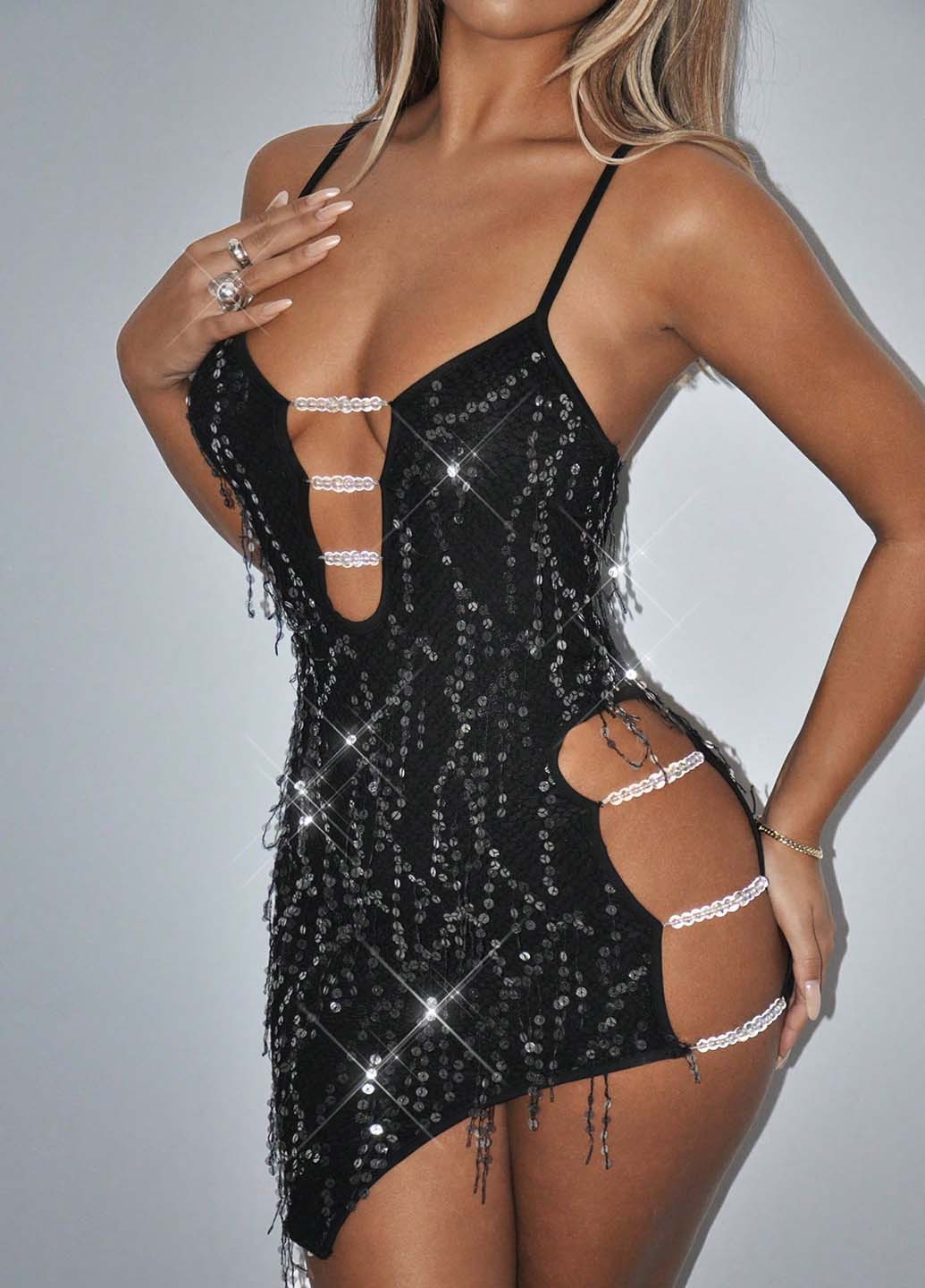 Черное вечернее, откровенный платье силуэтная SHEIN однотонное