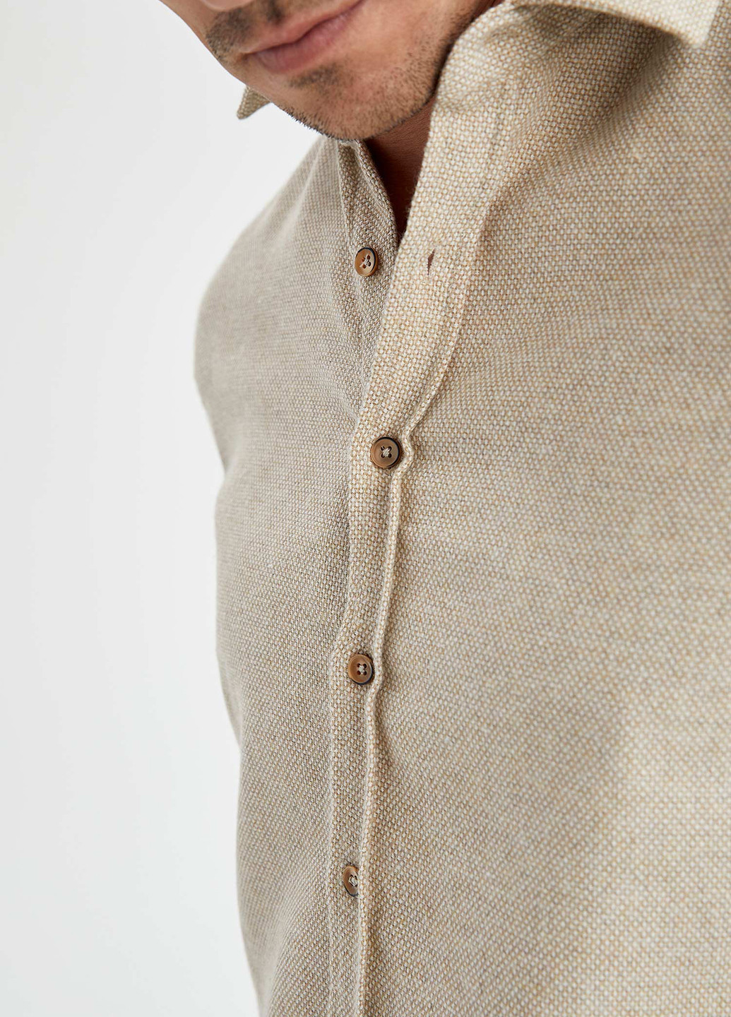 Светло-бежевая кэжуал рубашка с геометрическим узором DeFacto