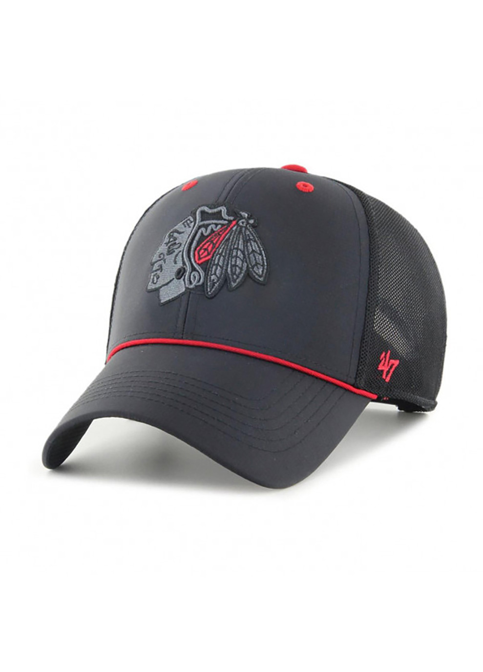 Кепка-тракер NHL Chicago Blackhawks One Size Black/Grey/Red H-BRPOP04BBP-BK 47 Brand (253677733)