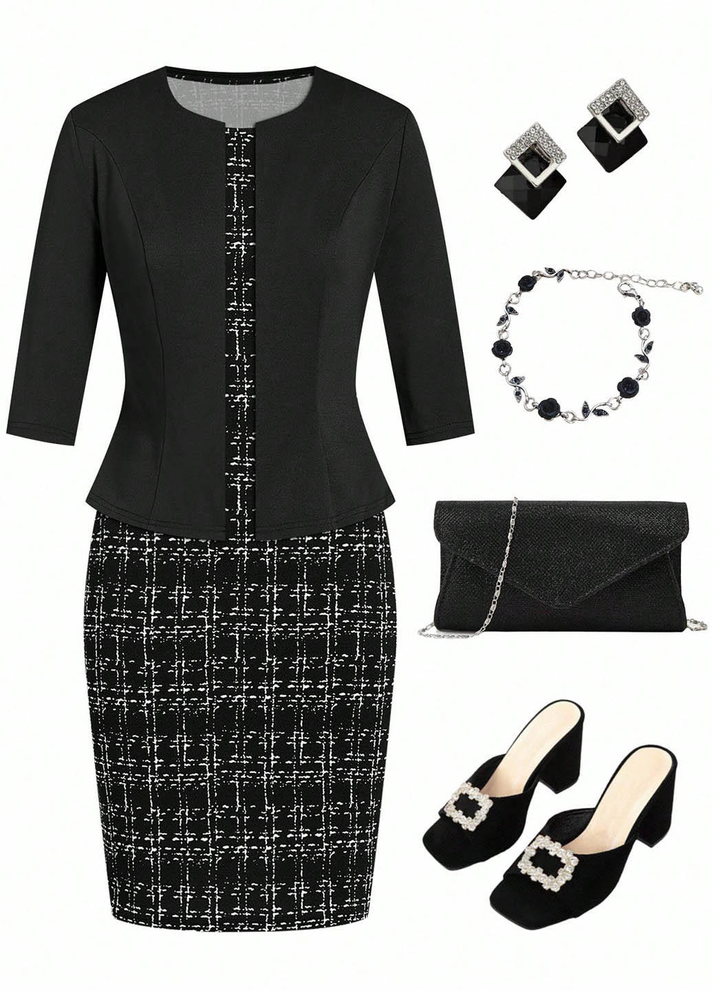 Чорно-білий демісезонний костюм (жакет, сукня) SHEIN