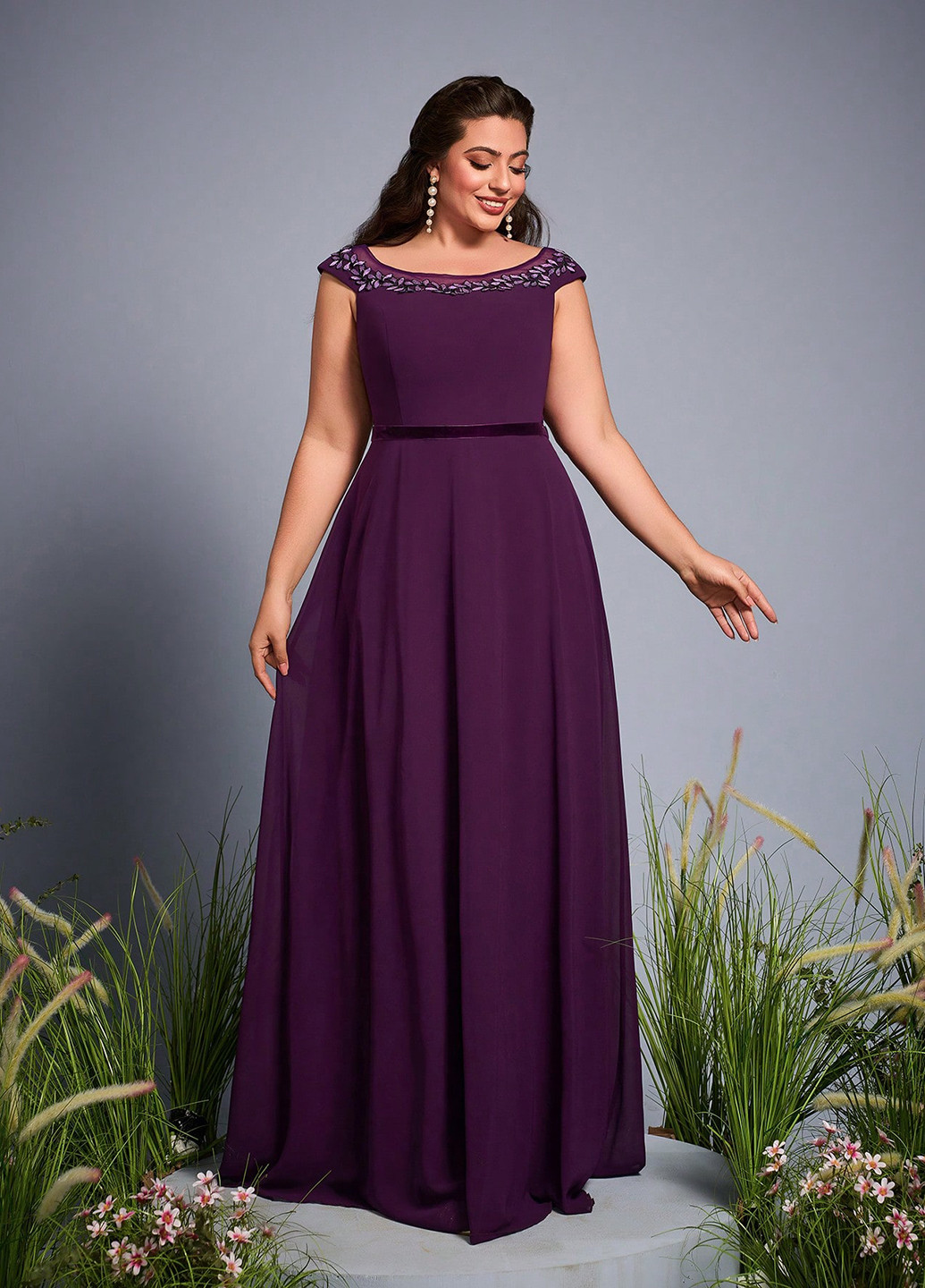 Бордова святковий, вечірня сукня кльош, з відкритою спиною SHEIN однотонна