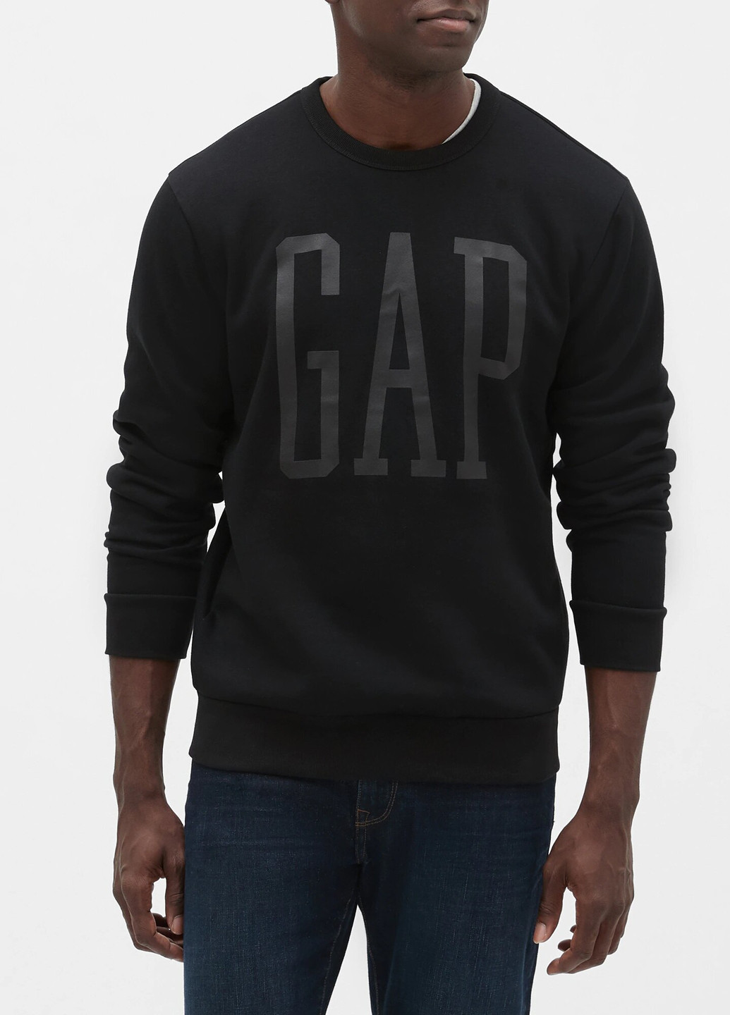 Свитшот Gap - Прямой крой логотип черный кэжуал трикотаж, хлопок - (220210511)