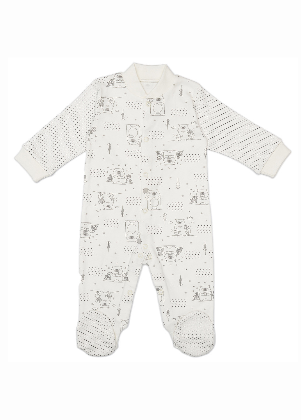 Комбинезон для новорожденных длинный рукав Кена рисунок молочный домашний хлопок