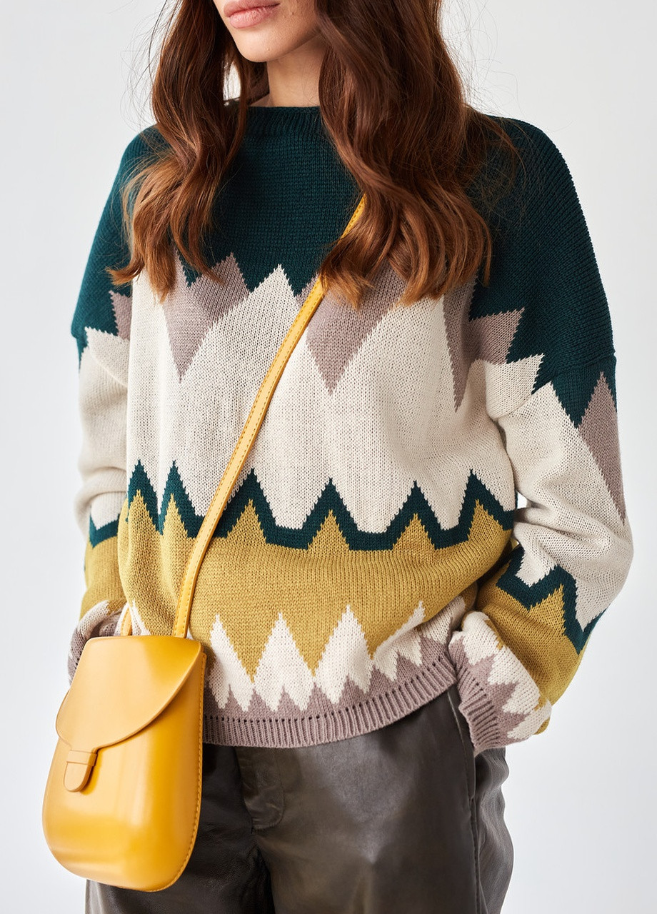 Джемпер Лана изумрудный из лен + фисташка + кофе MEREZHKA (254774426)