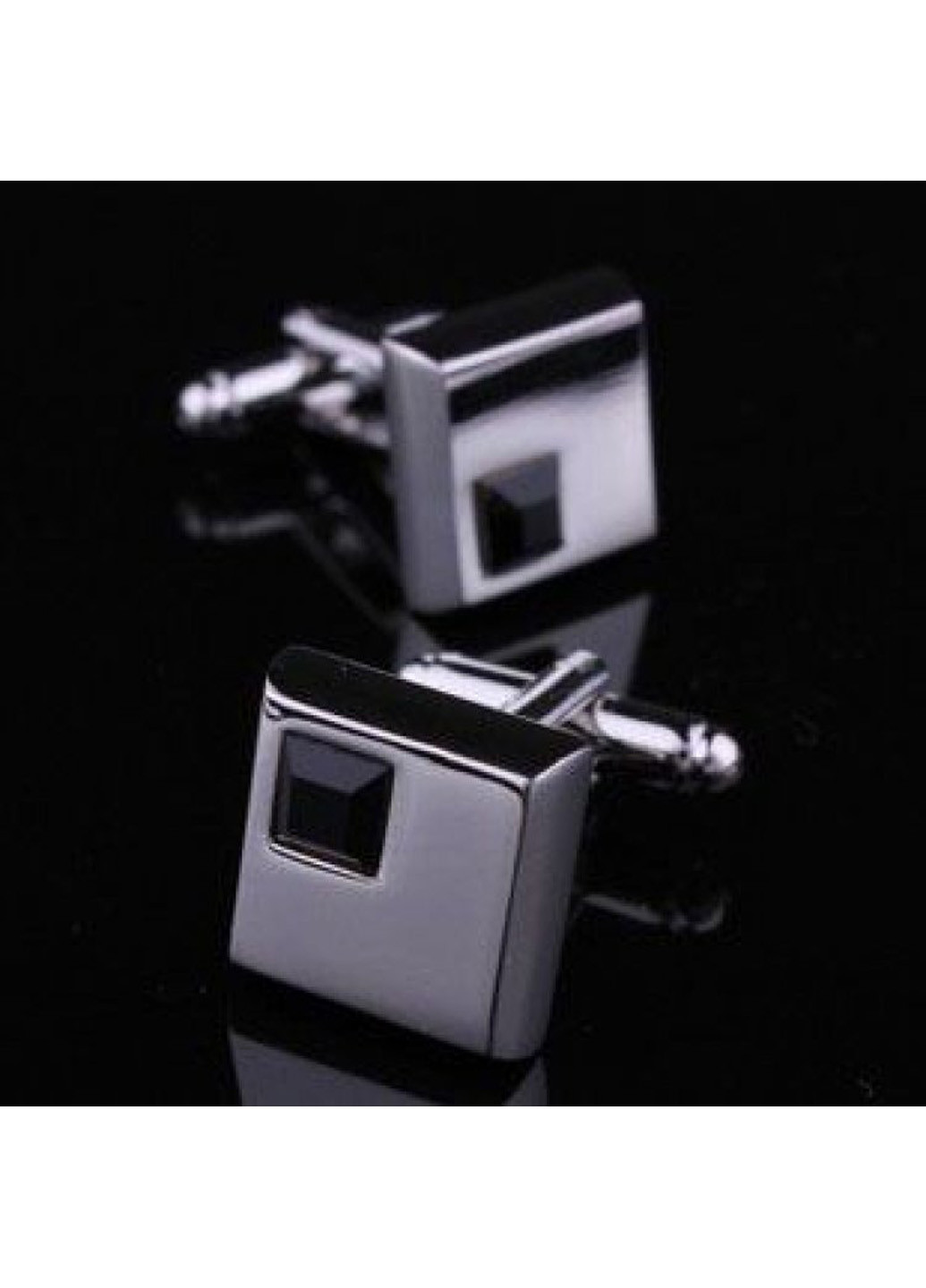 Запонки Серебристые С Черным Камешком Handmade (193411425)