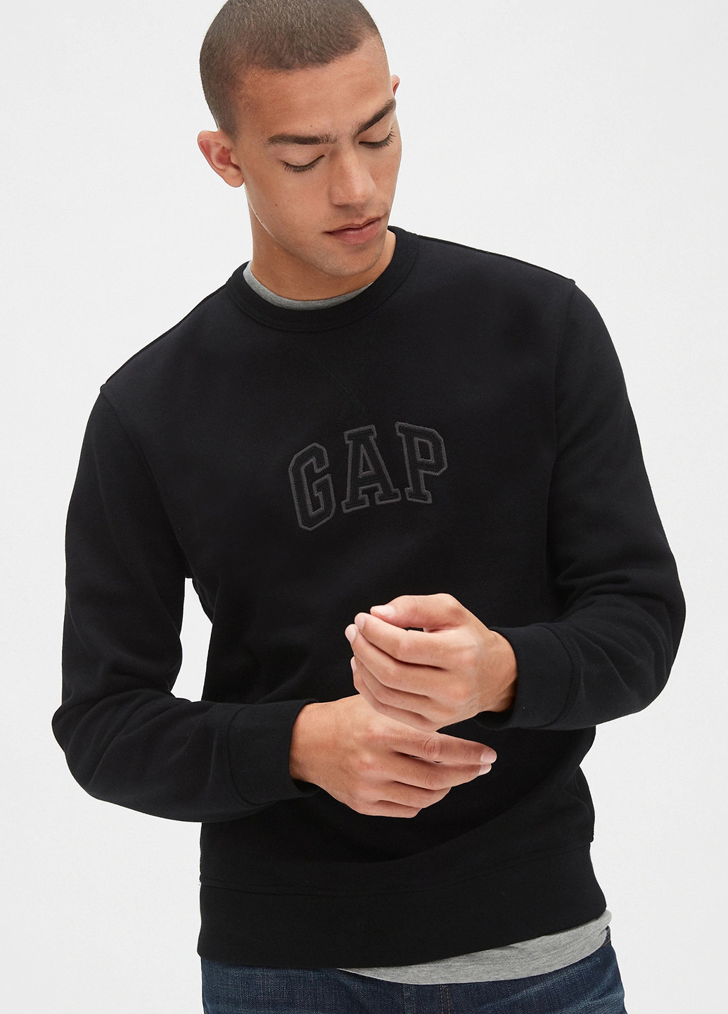 Свитшот Gap - Прямой крой логотип черный кэжуал хлопок, полиэстер - (184607484)