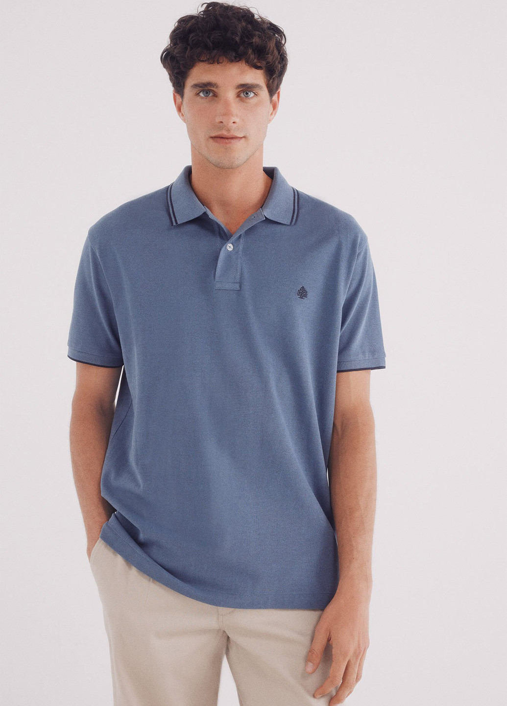 Синяя футболка-поло для мужчин Springfield однотонная