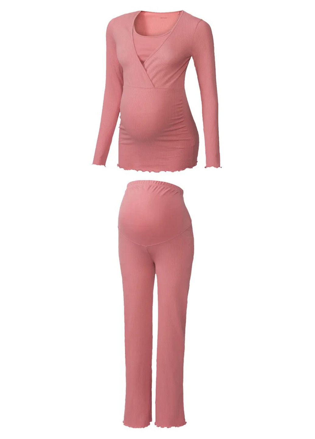 Темно-розовая всесезон пижама для беременных (лонгслив, брюки) лонгслив + брюки Esmara