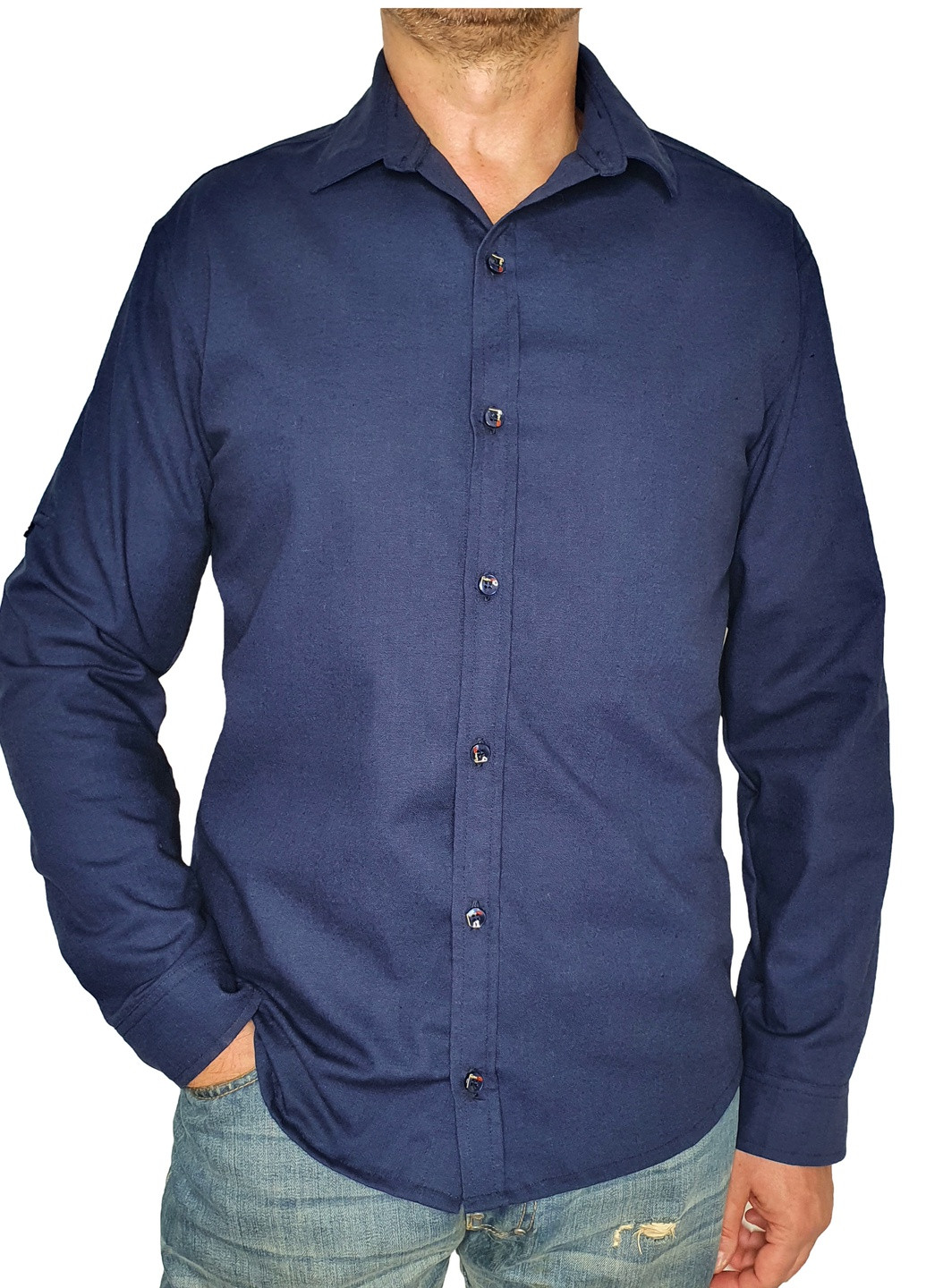 Синяя кэжуал рубашка однотонная No Brand