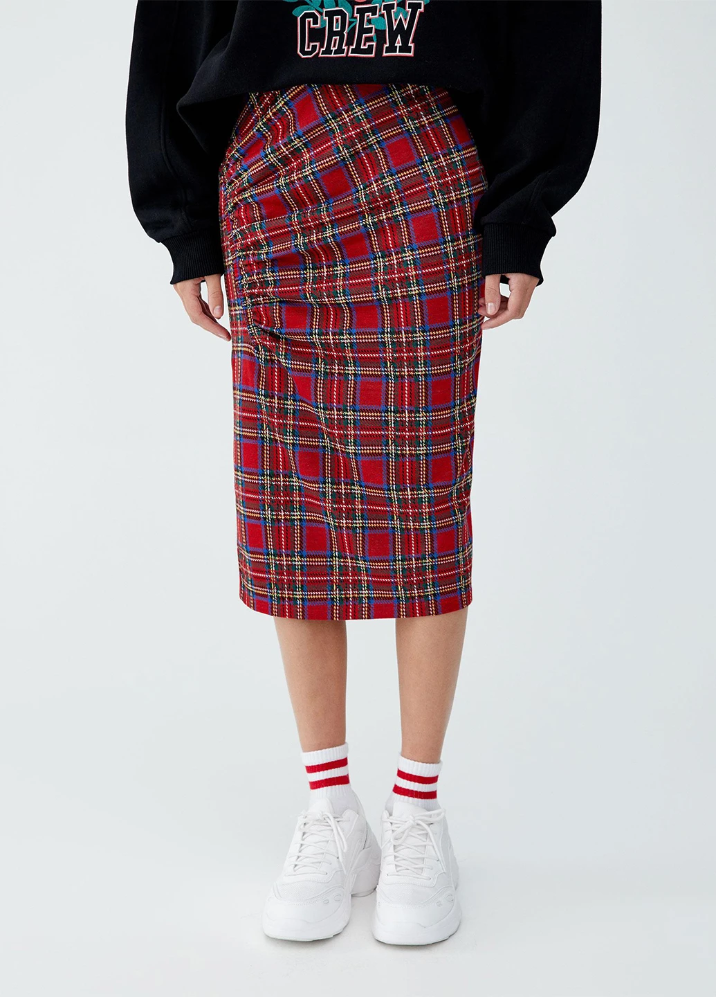 Красная кэжуал в клетку юбка Pull & Bear карандаш