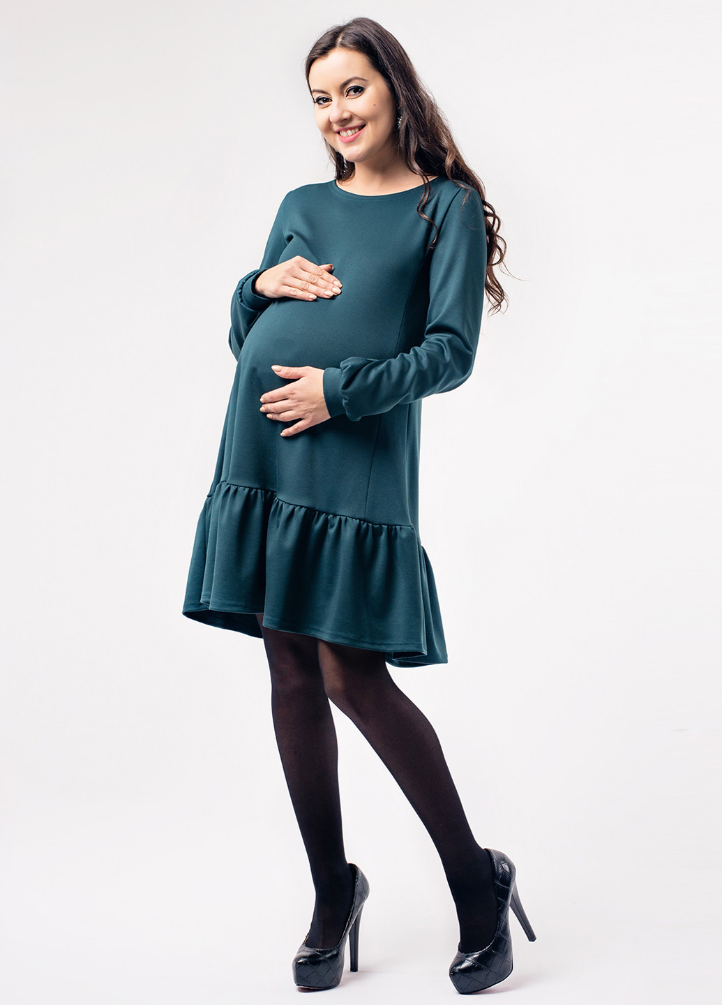 Бутылочное зеленое кэжуал платье для беременных а-силуэт Lullababe однотонное