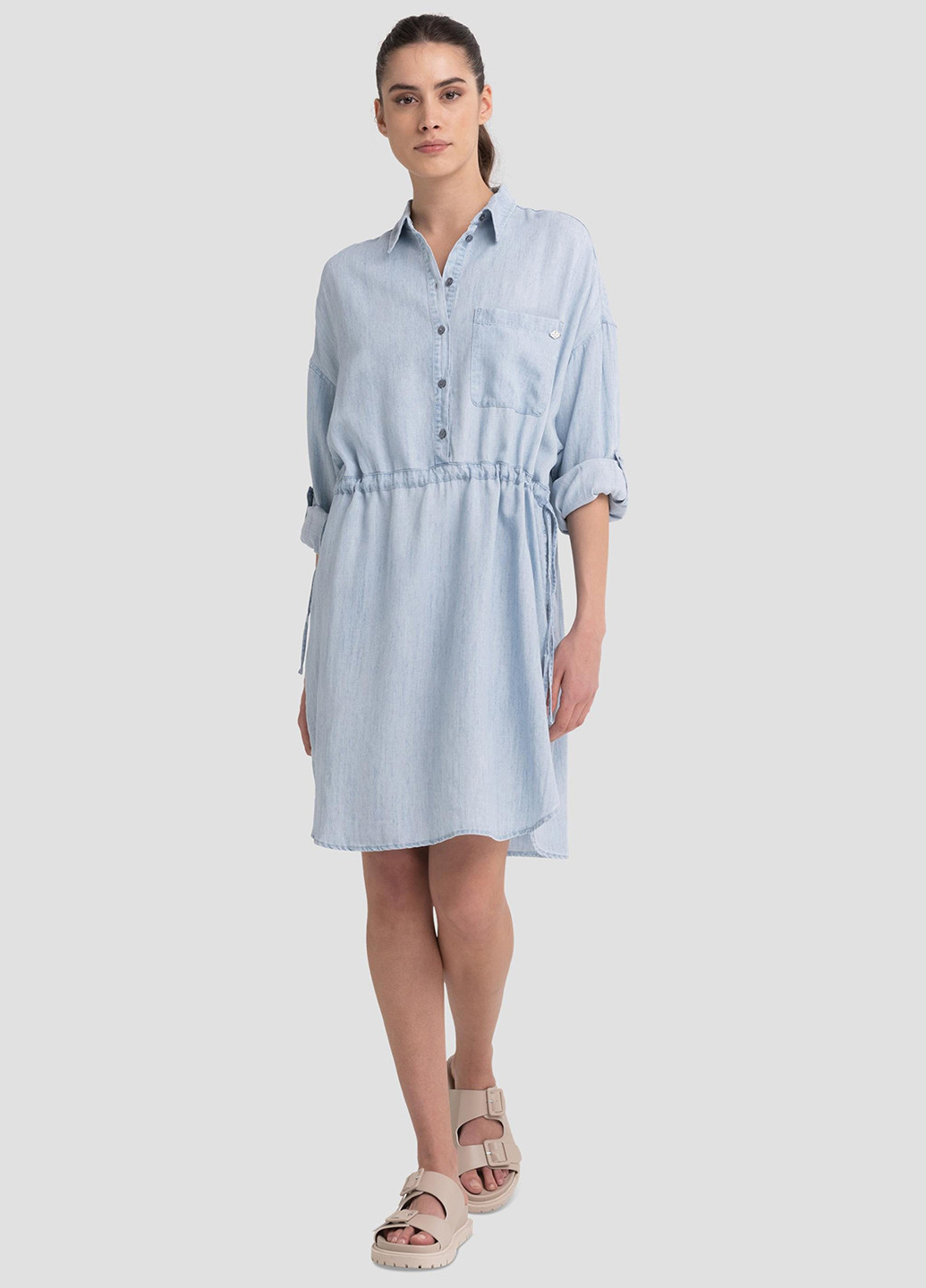 Голубое джинсовое платье рубашка Replay однотонное