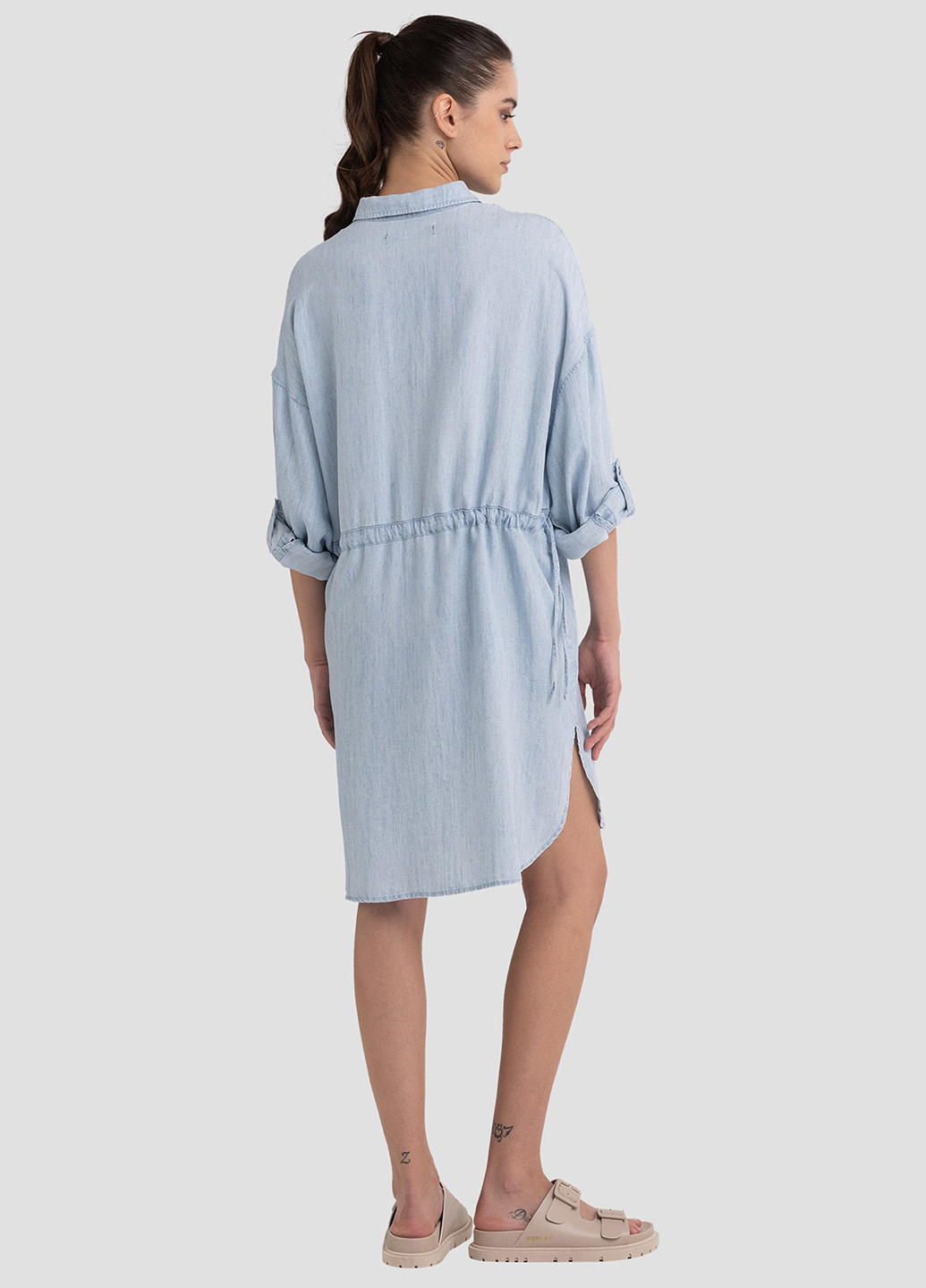 Голубое джинсовое платье рубашка Replay однотонное